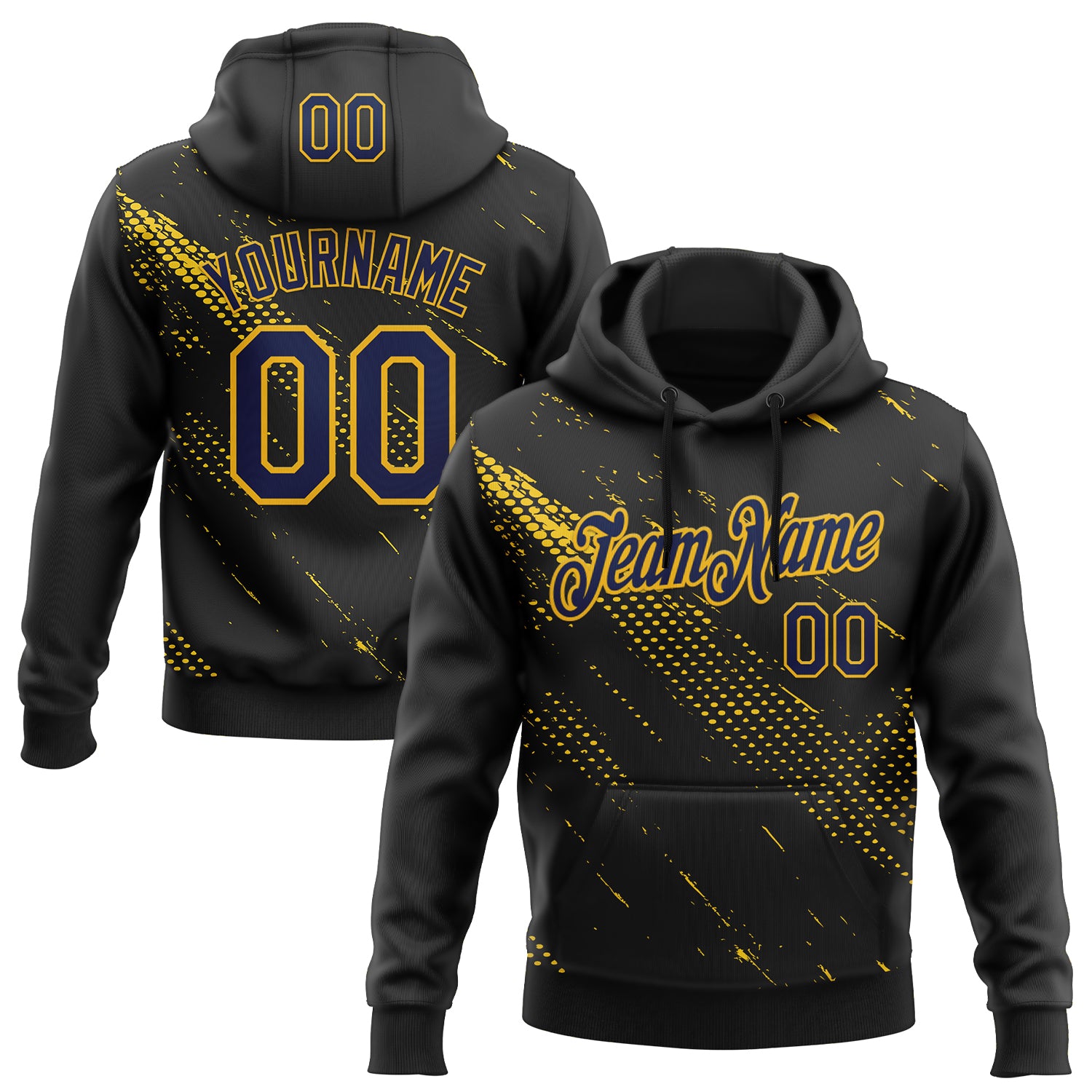 FansIdea Custom Stitched Black Navy-Gold 3D Pattern Design Sportswear Pullover Sweatshirt Hoodie - $32.99 at Proof Eyewear