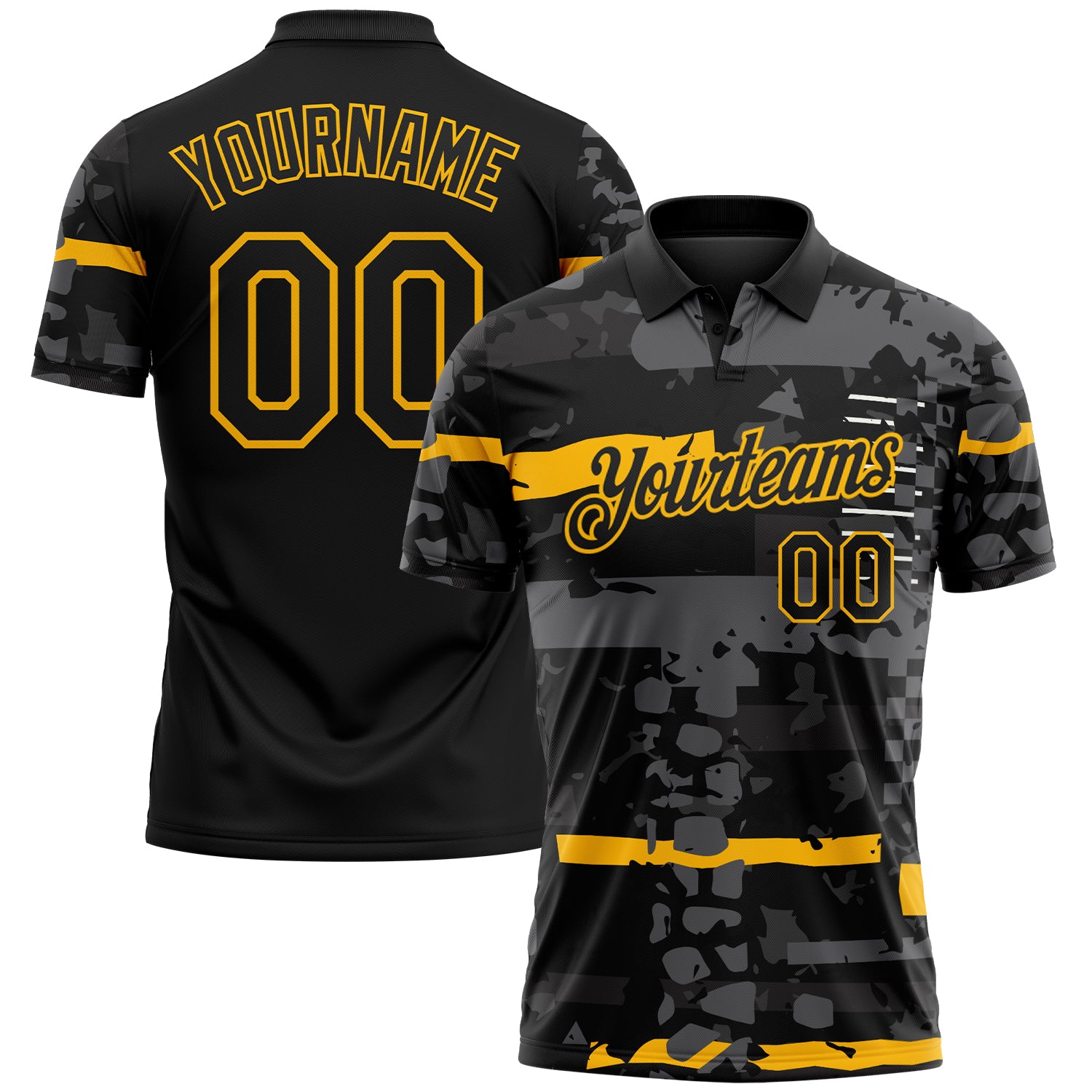 FansIdea Custom Black-Gold Abstract Geometric Grunge Fragment Performance Polo Shirt - $19.99 at Proof Eyewear