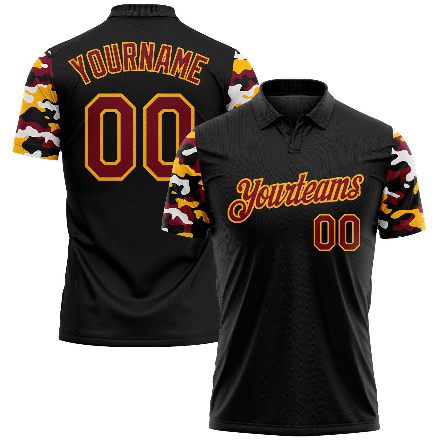 FansIdea Custom Black Crimson Gold-White Digital Camo Two Tone Performance Polo Shirt - $19.99 at Proof Eyewear