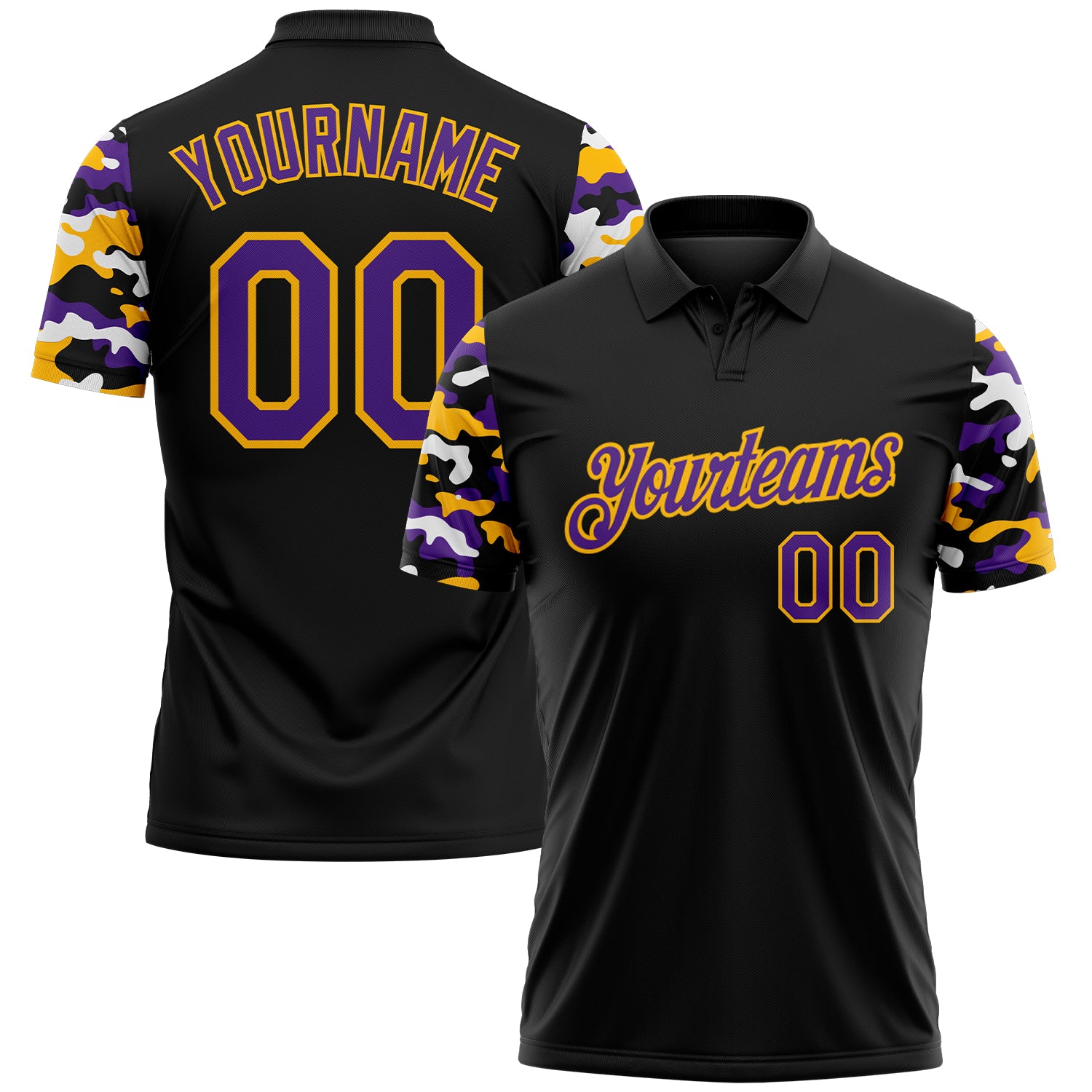 FansIdea Custom Black Purple Gold-White Digital Camo Two Tone Performance Polo Shirt - $19.99 at Proof Eyewear