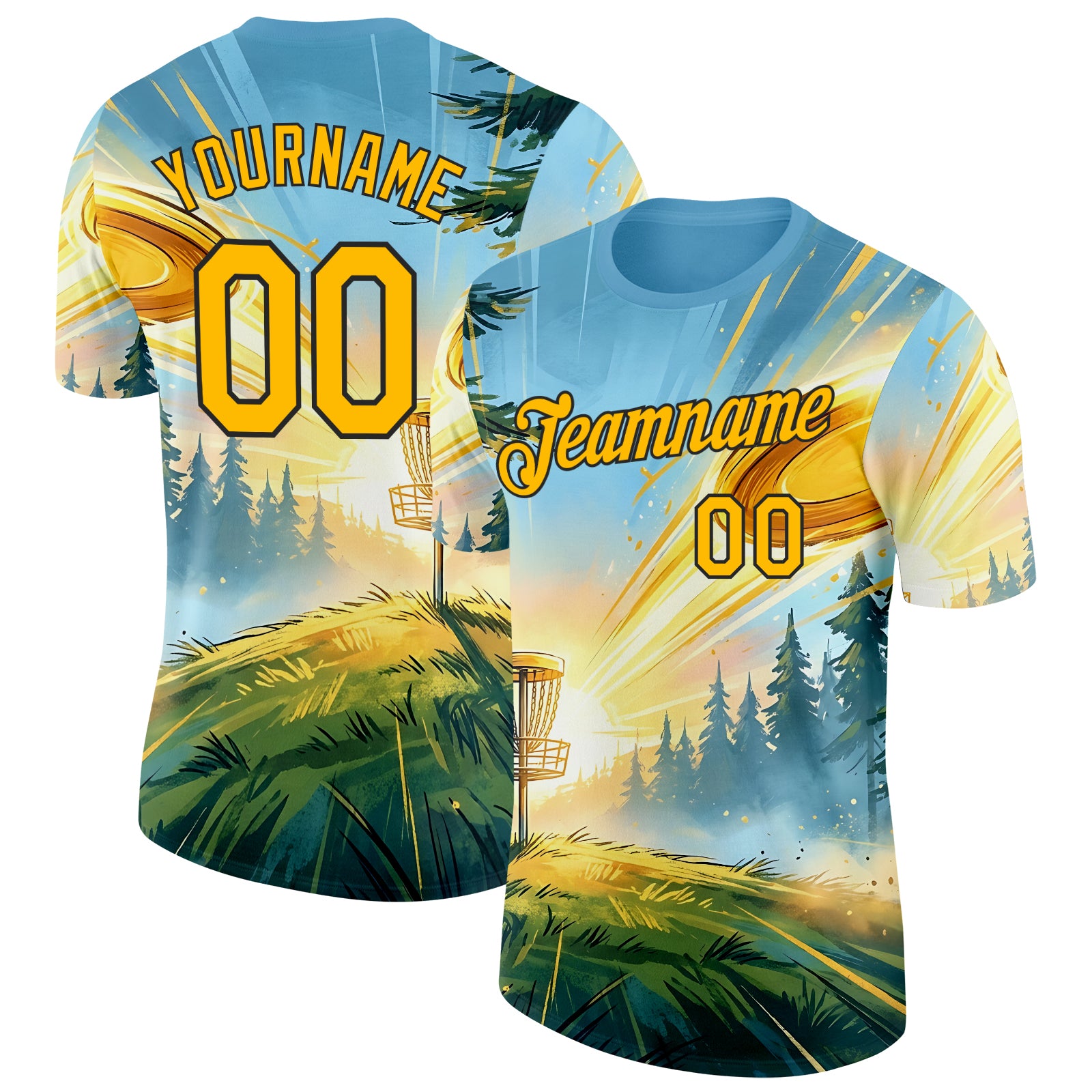 FansIdea Custom Blue Gold-Black Disc Golf Performance T-Shirt - $14.99 at Proof Eyewear