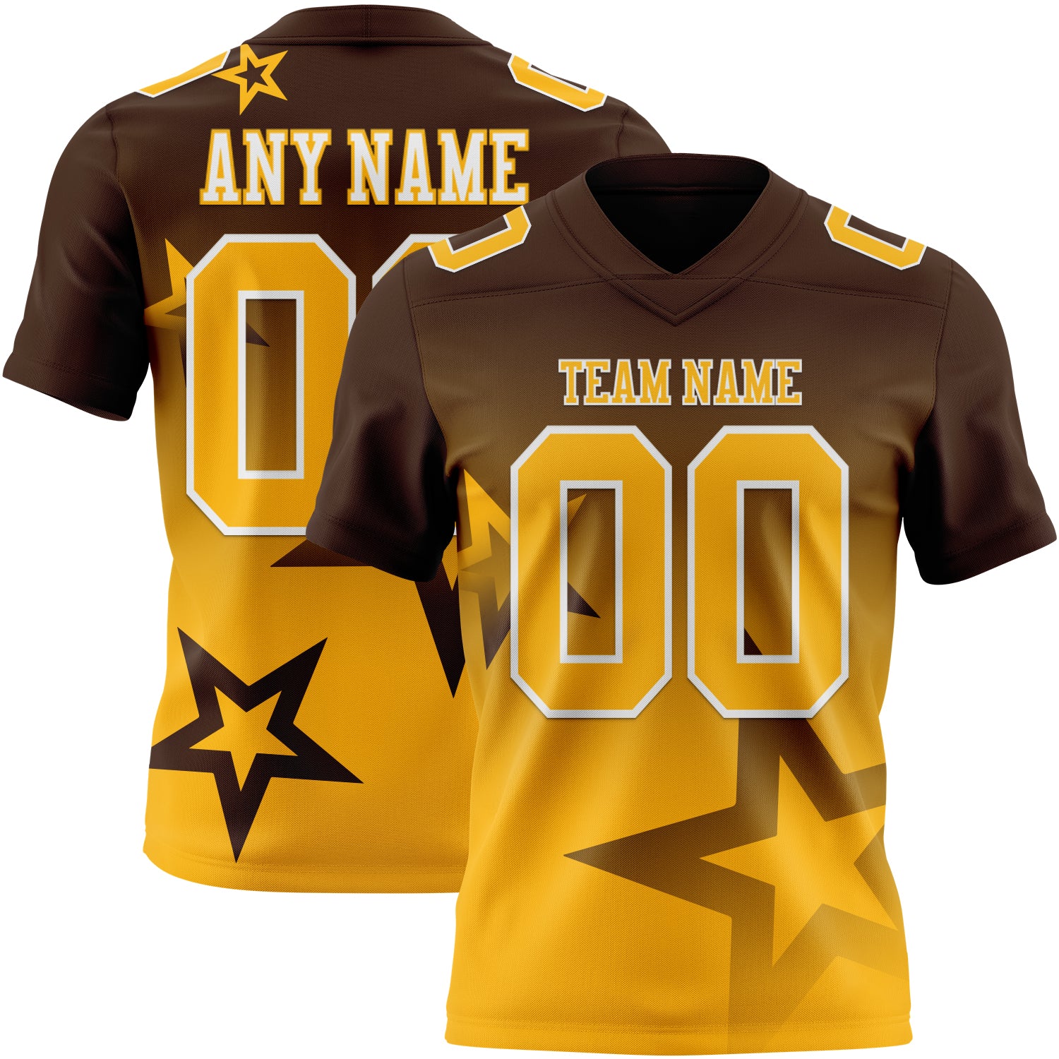 FansIdea Custom Brown Gold-White Authentic Gradient Style Twinkle Star Football Jersey - $19.99 at Proof Eyewear