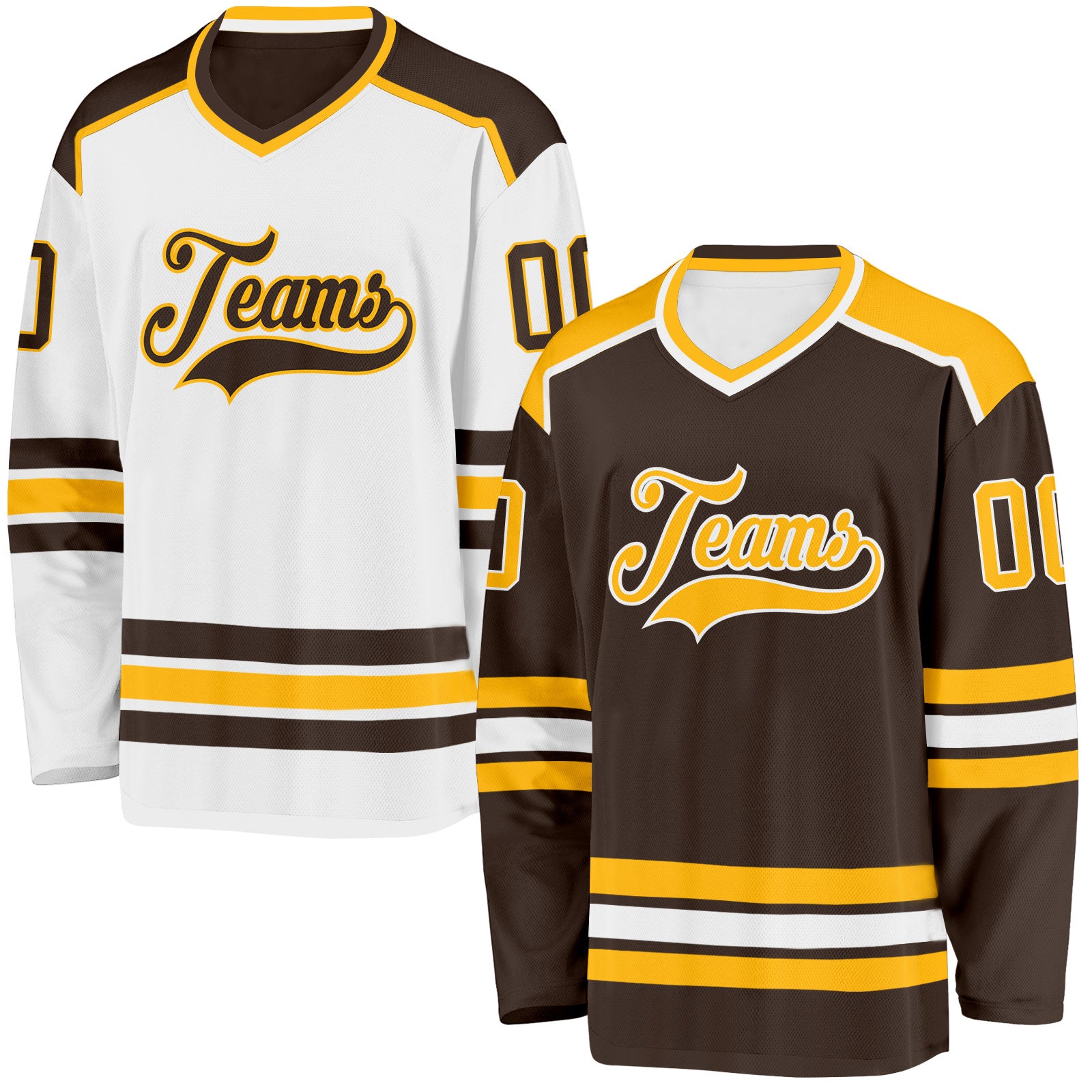 FansIdea Custom Brown Gold-White Reversible Double Side Hockey Jersey - $34.99 at Proof Eyewear