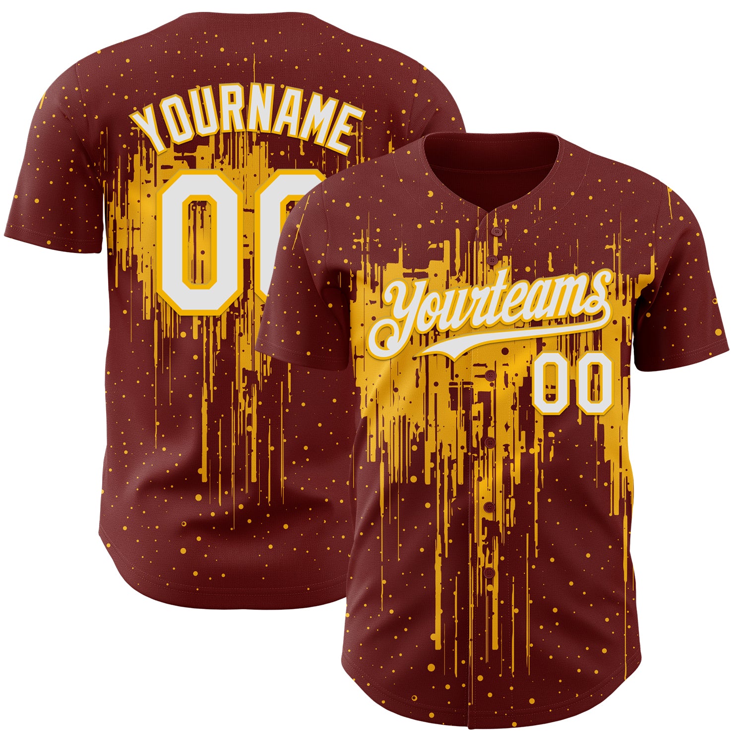 FansIdea Custom Burgundy White-Gold Dripping Splatter Paint Authentic Baseball Jersey - $29.99 at Proof Eyewear
