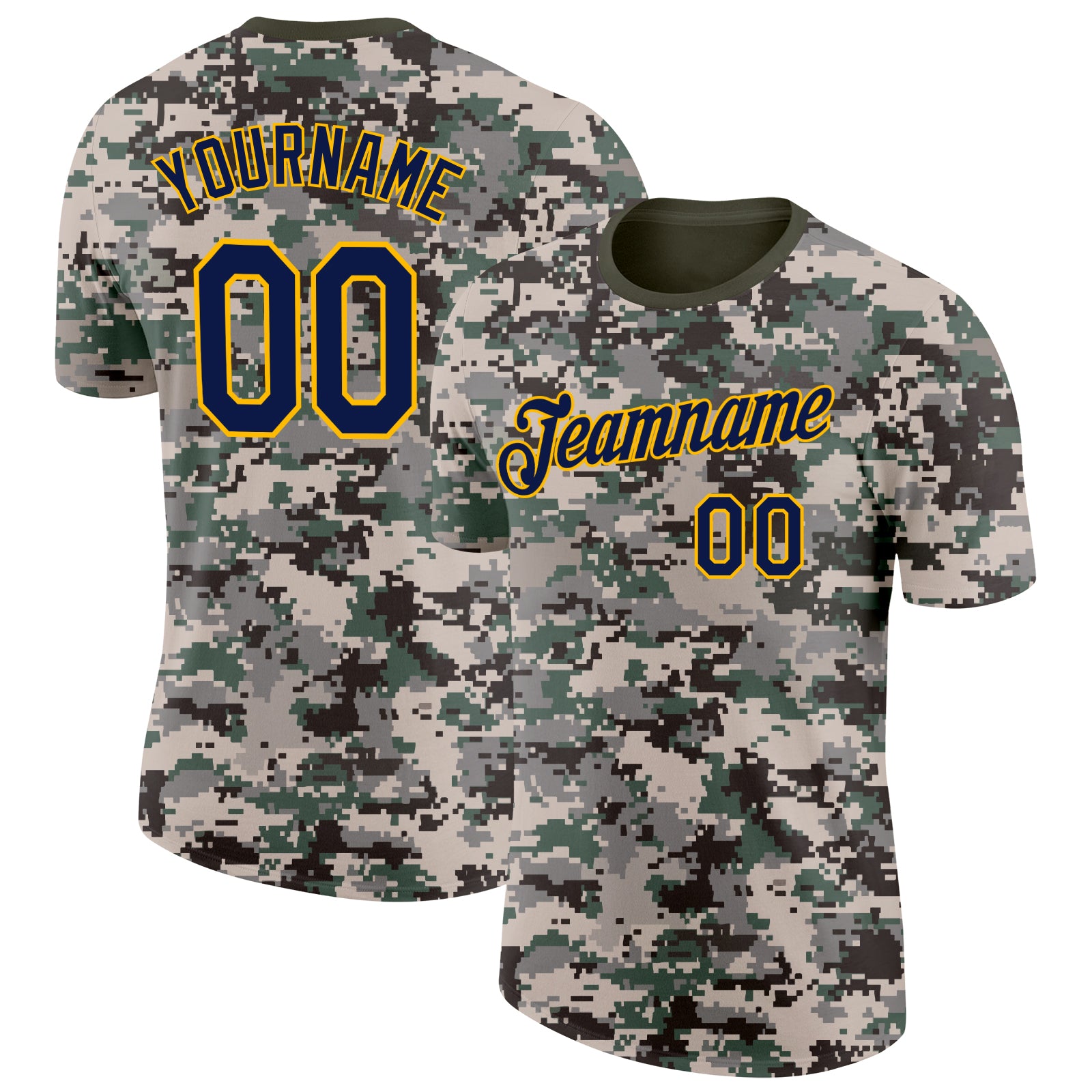 FansIdea Custom Camo Navy-Gold Urban Digital Camouflage Pixel Salute To Service Performance T-Shirt - $14.99 at Proof Eyewear