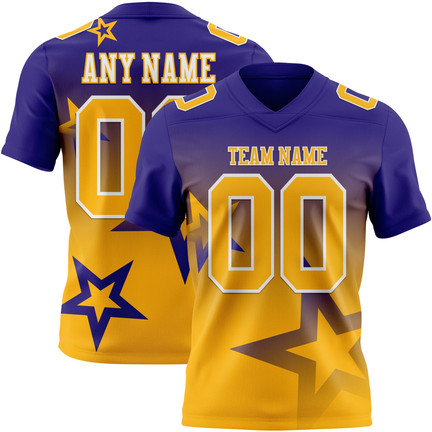 FansIdea Custom Dark Purple Gold-White Authentic Gradient Style Twinkle Star Football Jersey - $19.99 at Proof Eyewear