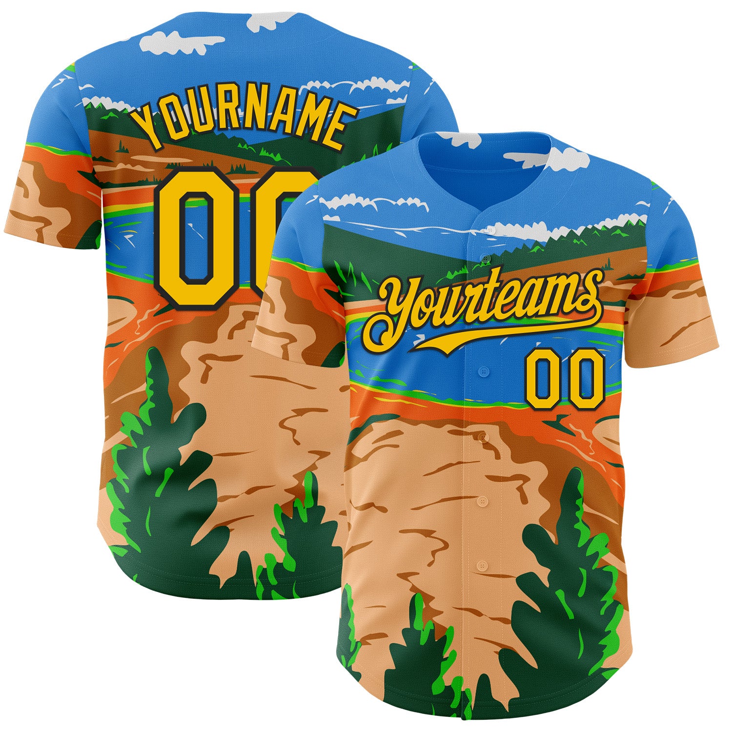 Fansidea-artist-collabs Custom Electric Blue Gold-Black Aloysius Patrimonio Yellowstone National Park WPA Authentic Baseball Jersey - $34.99 at Proof Eyewear