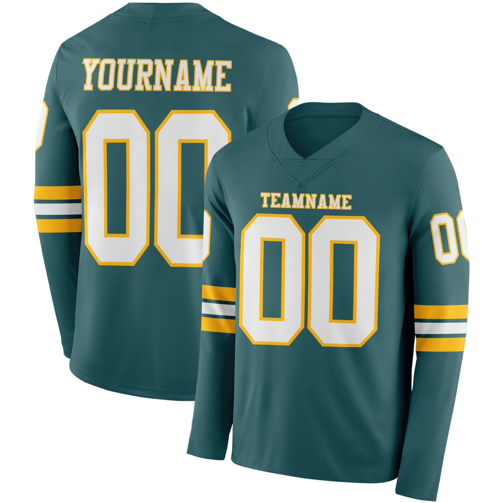 FansIdea Custom Midnight Green White-Gold Long Sleeve Authentic Football Jersey - $24.99 at Proof Eyewear