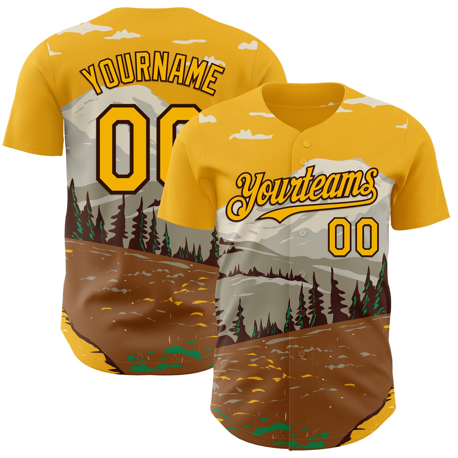 Fansidea-artist-collabs Custom Gold-Brown Aloysius Patrimonio Cowlitz Divide Wondertand Trail Mt Rainier National Park WPA Authentic Baseball Jersey - $34.99 at Proof Eyewear