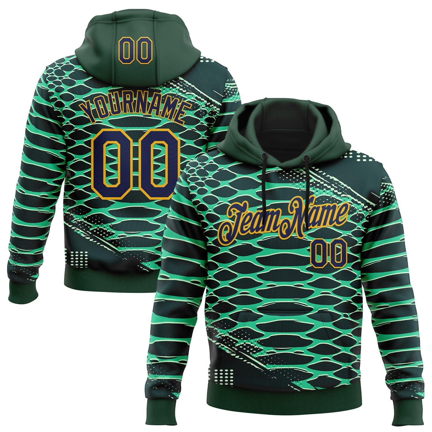 FansIdea Custom Stitched Green Navy-Gold 3D Pattern Design Crocodile Skin Print Sportswear Pullover Sweatshirt Hoodie - $32.99 at Proof Eyewear