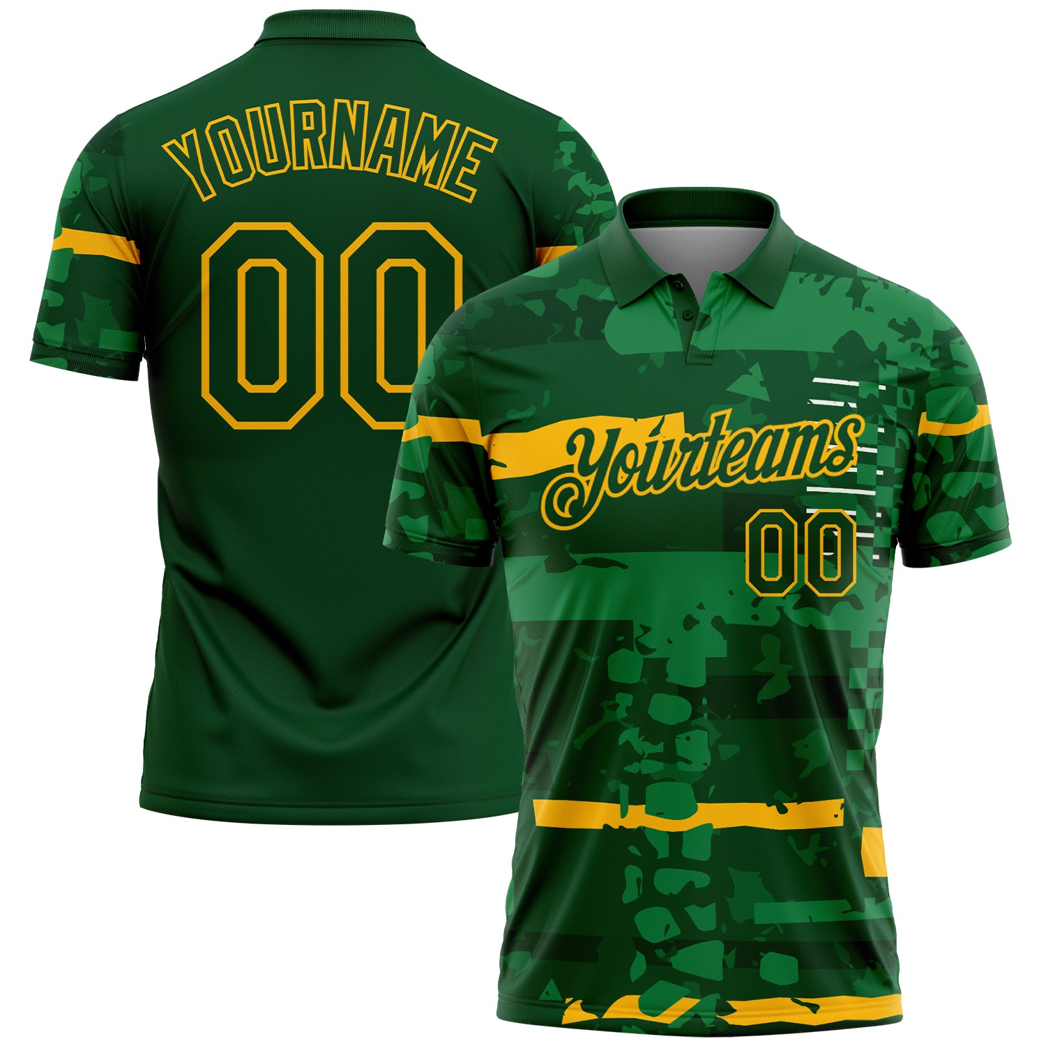 FansIdea Custom Green-Gold Abstract Geometric Grunge Fragment Performance Polo Shirt - $19.99 at Proof Eyewear
