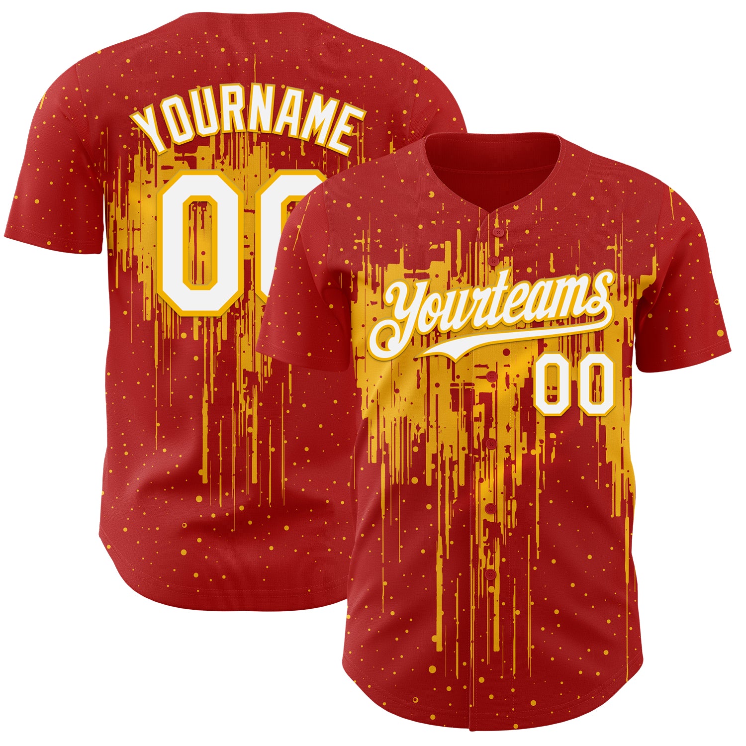 FansIdea Custom Red White-Gold Dripping Splatter Paint Authentic Baseball Jersey - $29.99 at Proof Eyewear