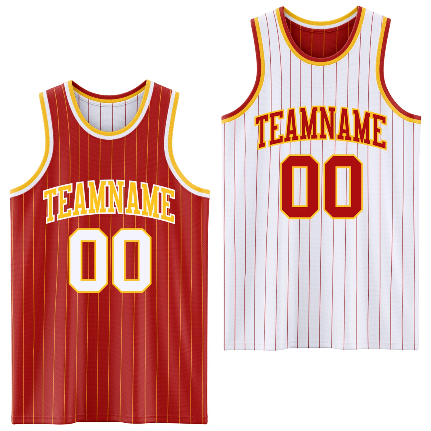 FansIdea Custom Red Gold Pinstripe-White Reversible Double Side Sublimation Basketball Set Jersey - $17.99 at Proof Eyewear