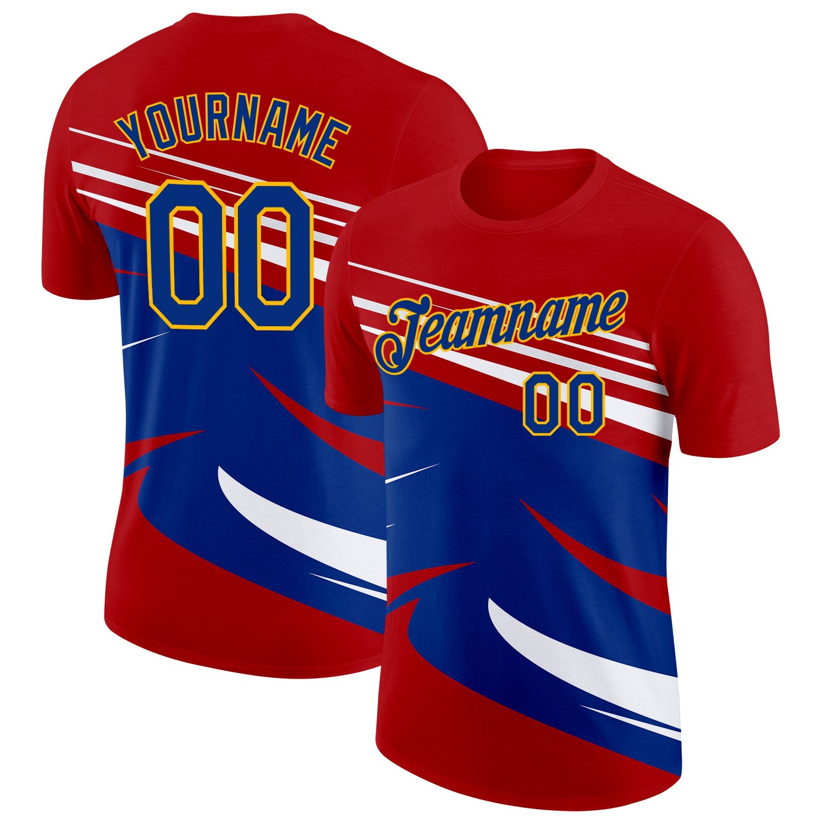FansIdea Custom Red Royal Gold-White France Lines Performance T-Shirt - $14.99 at Proof Eyewear