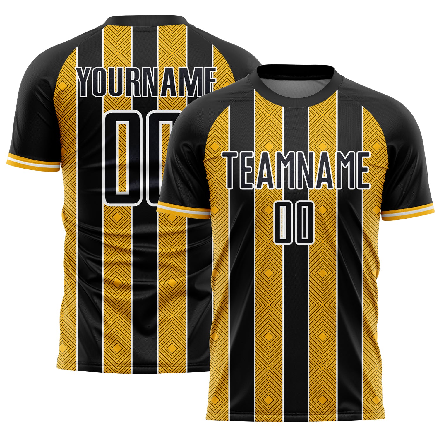 FansIdea Custom Black Gold-White Pinstripe Line Sports Sublimation Soccer Uniform Jersey - $16.99 at Proof Eyewear