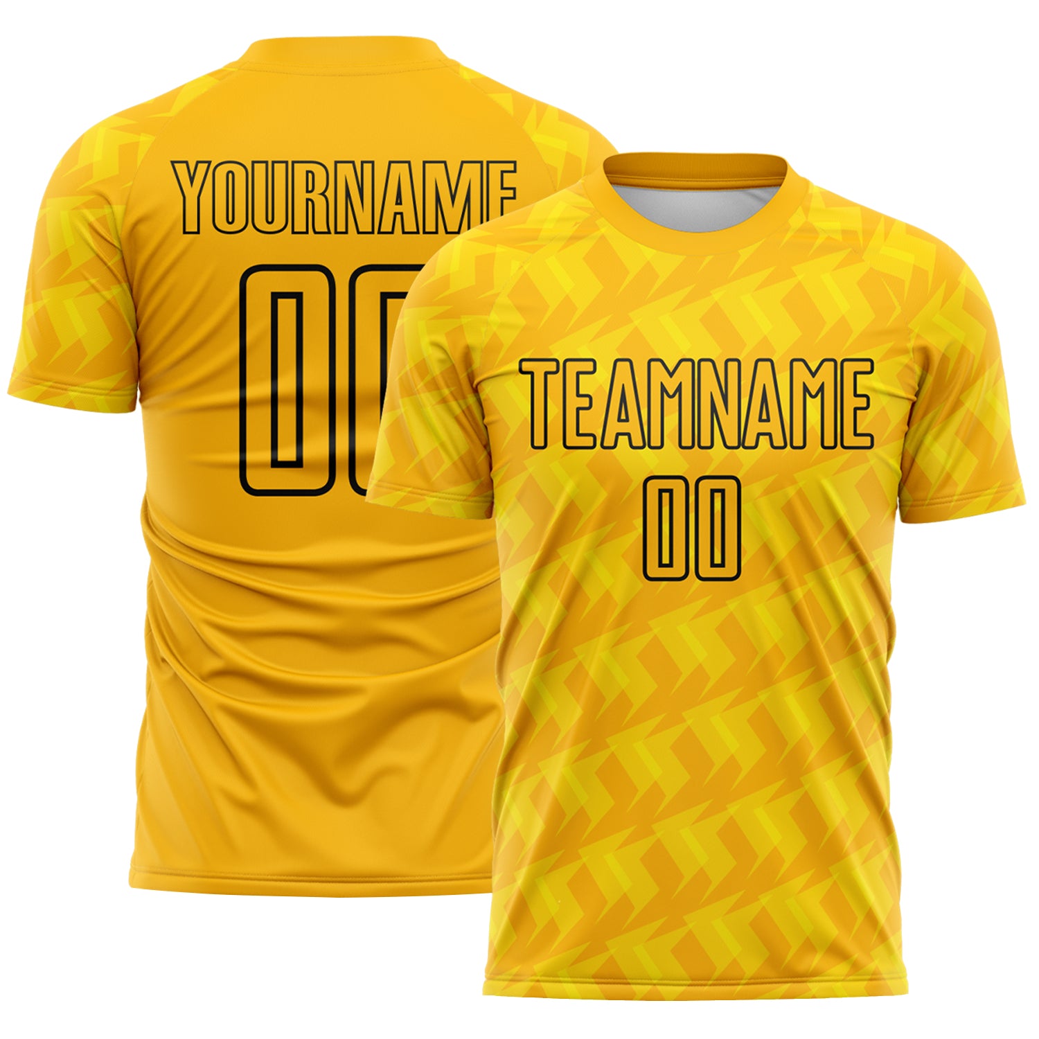 FansIdea Custom Gold-Black Chevron Geometric Arrow Sublimation Soccer Uniform Jersey - $16.99 at Proof Eyewear