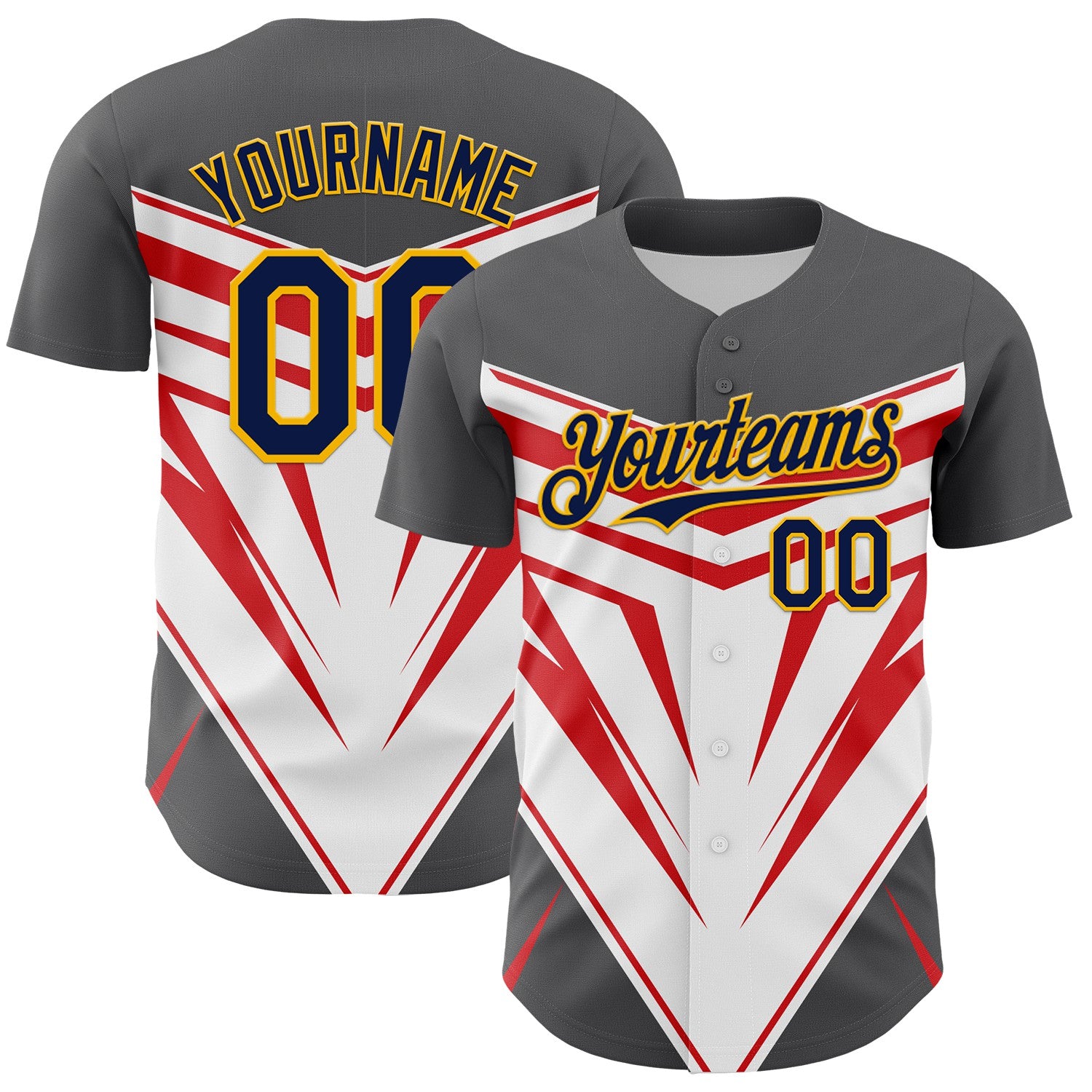 FansIdea Custom Steel Gray Navy Gold White-Red Car Racing Formula Auto Motorsport Authentic Baseball Jersey - $29.99 at Proof Eyewear