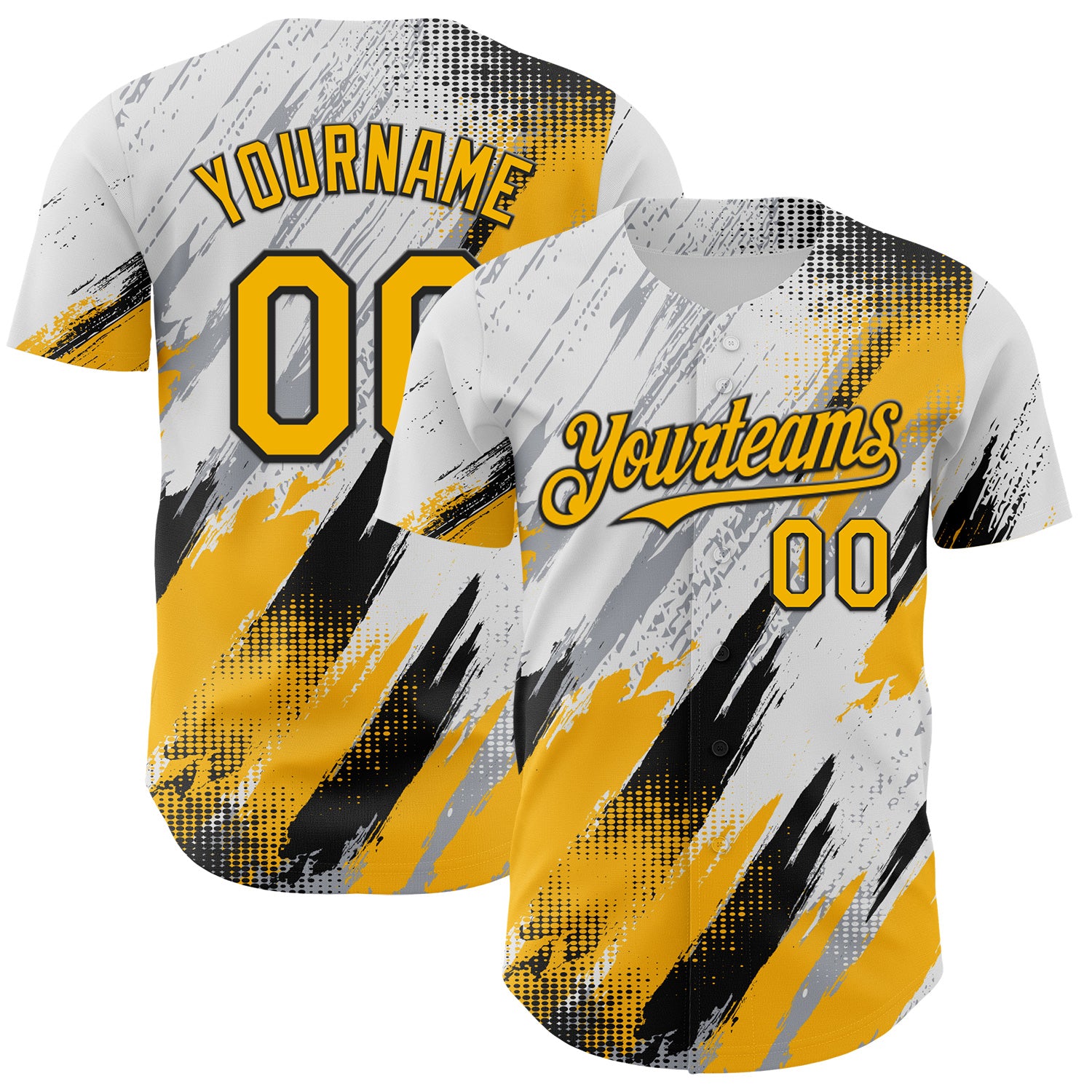 FansIdea Custom White Gold Gray-Black Diagonal Grunge Brush Stroke Halftone Authentic Baseball Jersey - $29.99 at Proof Eyewear
