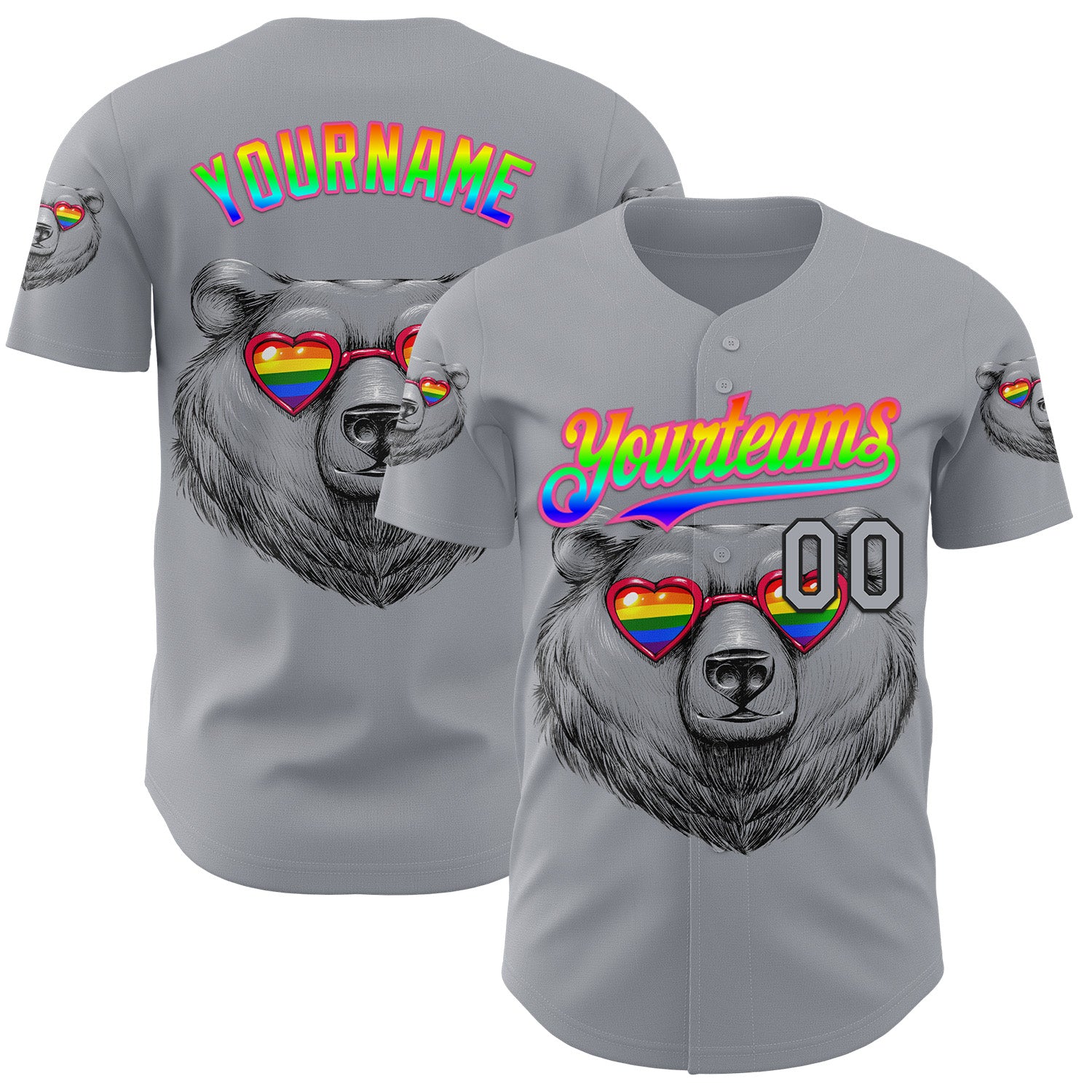Fansidea-group-collabs Custom Gray Gradient Black-Pink 3D Tobe Fonseca Pride Heart Bear Authentic Baseball Jersey - $34.99 at Proof Eyewear