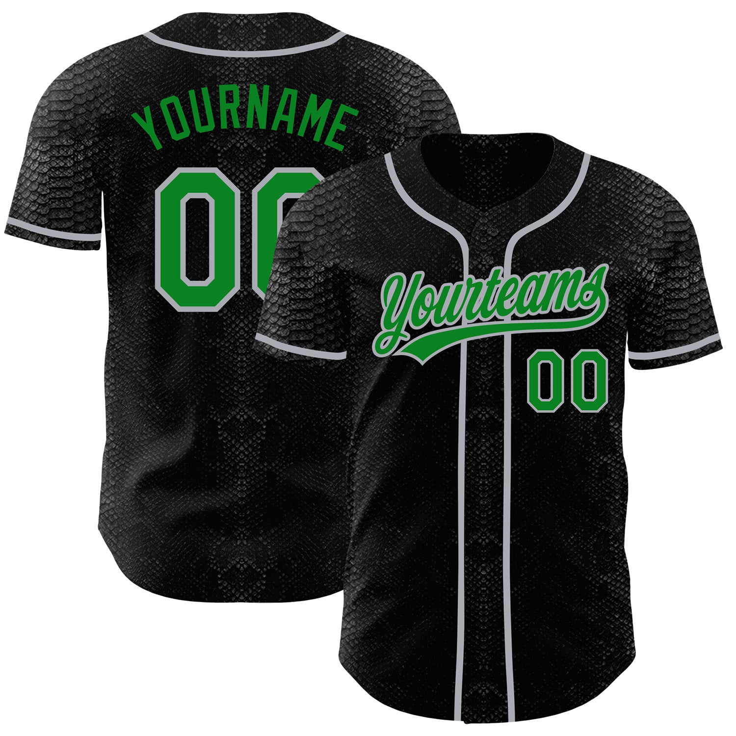 FansIdea Custom Black Snakeskin Grass Green-Gray Authentic Baseball Jersey - $27.99 at Proof Eyewear