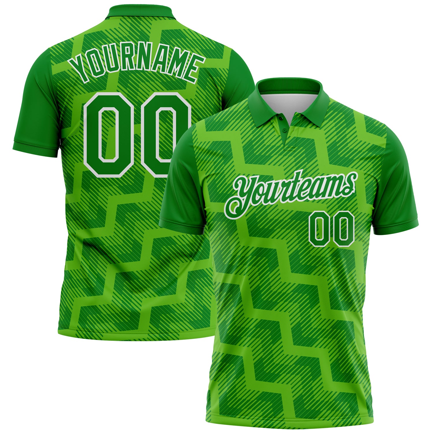 FansIdea Custom Grass Green Aurora Green-White Geometric Block Diagonal Line Hatching Performance Polo Shirt - $19.99 at Proof Eyewear