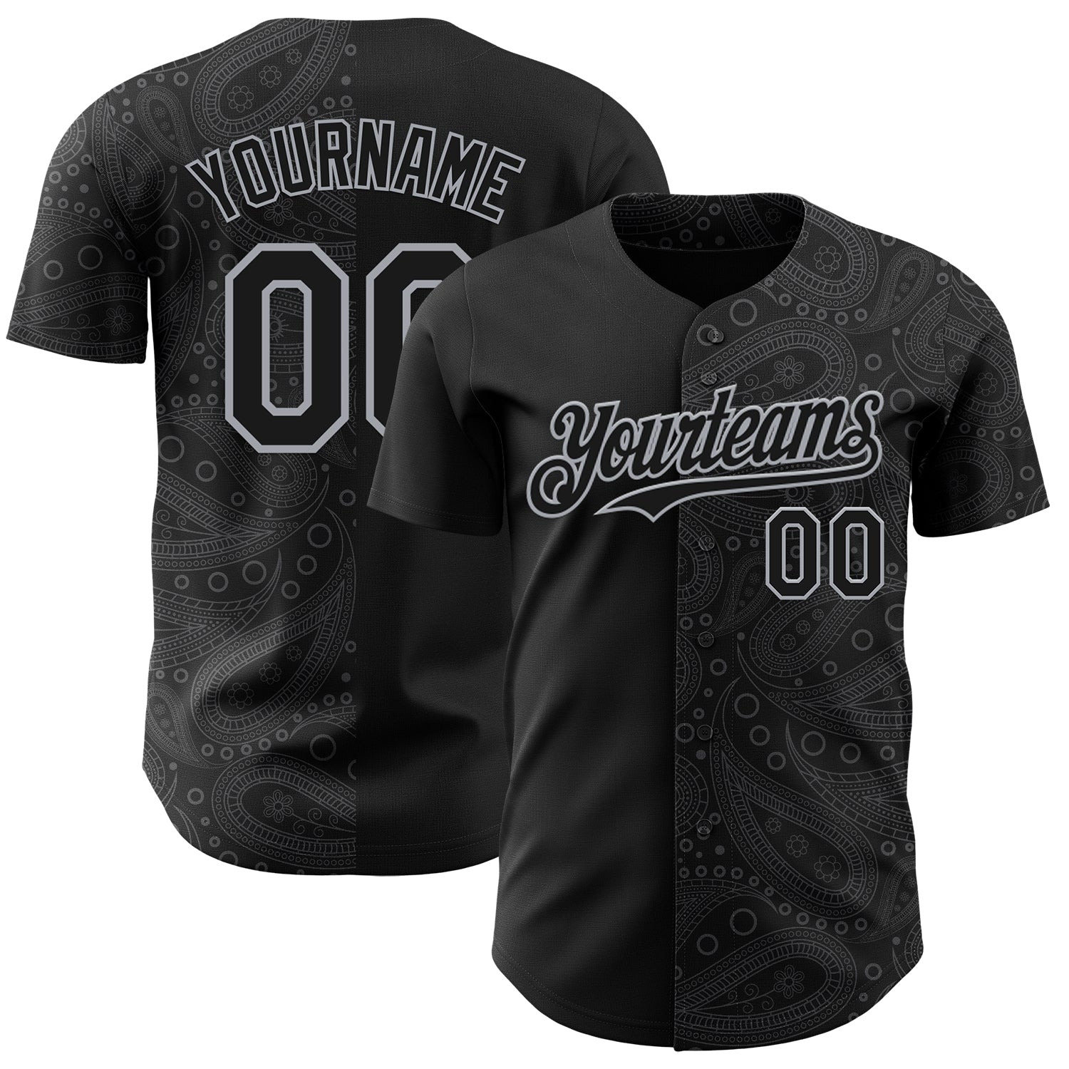 FansIdea Custom Black Gray Rave Party Ethnic Paisley Bandana Authentic Baseball Jersey - $29.99 at Proof Eyewear