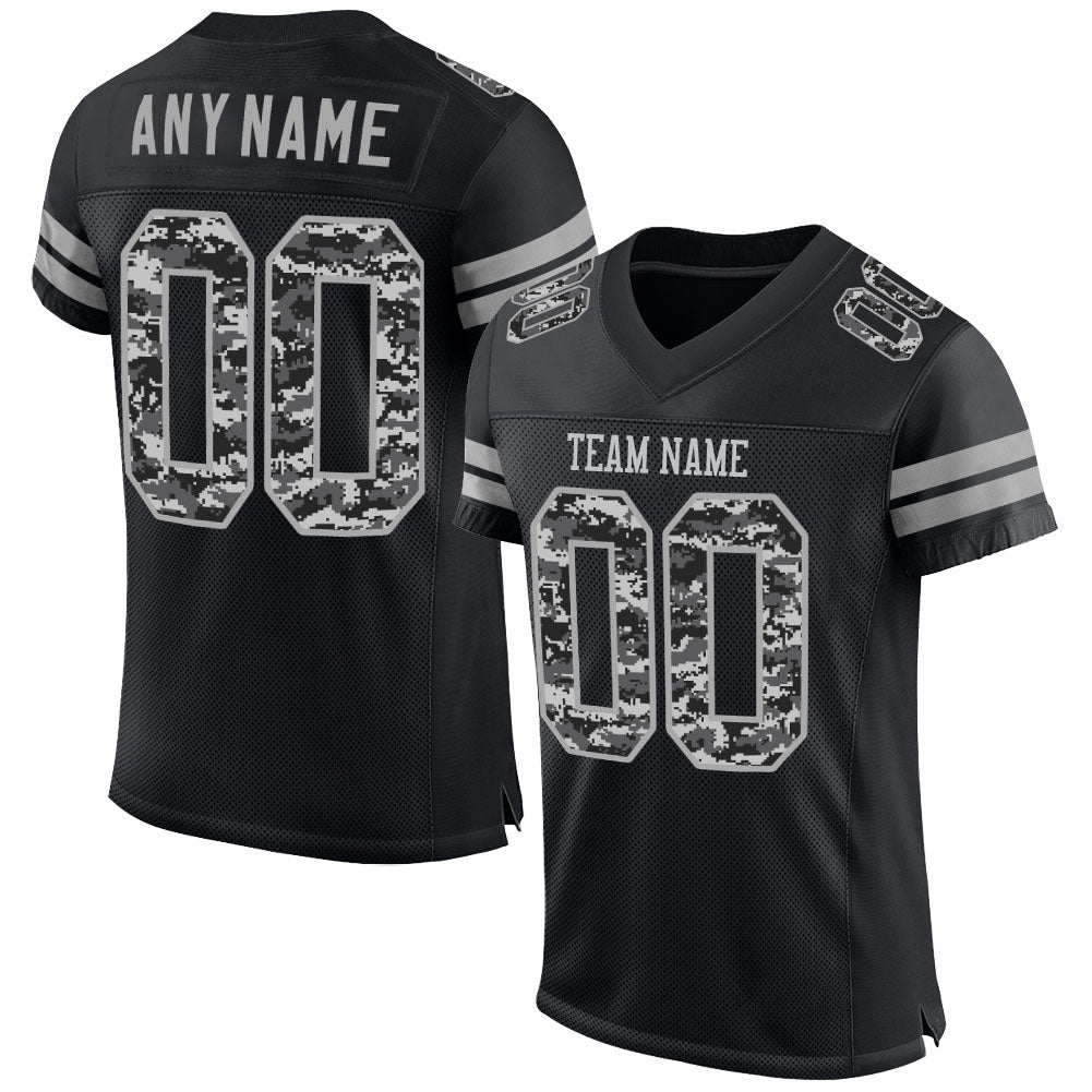 FansIdea Custom Black-Gray Mesh Authentic Pixel Digital Camo Football Jersey - $27.99 at Proof Eyewear
