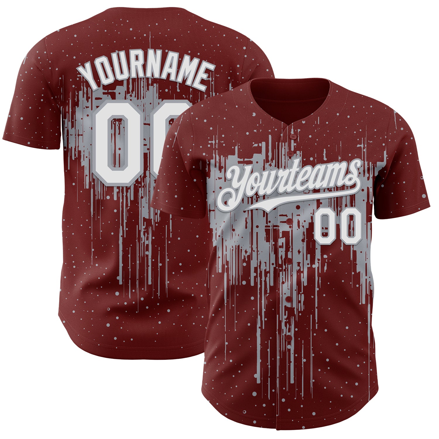 FansIdea Custom Burgundy White-Gray Dripping Splatter Paint Authentic Baseball Jersey - $29.99 at Proof Eyewear