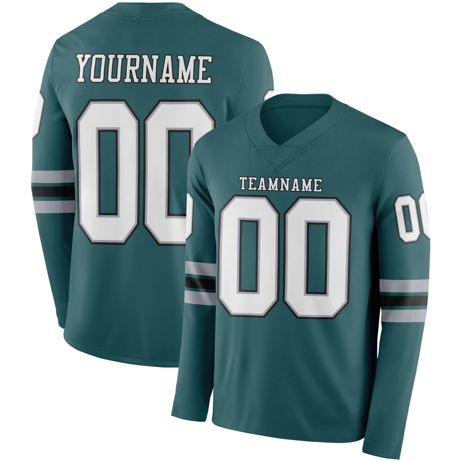 FansIdea Custom Midnight Green White Gray-Black Long Sleeve Authentic Football Jersey - $24.99 at Proof Eyewear