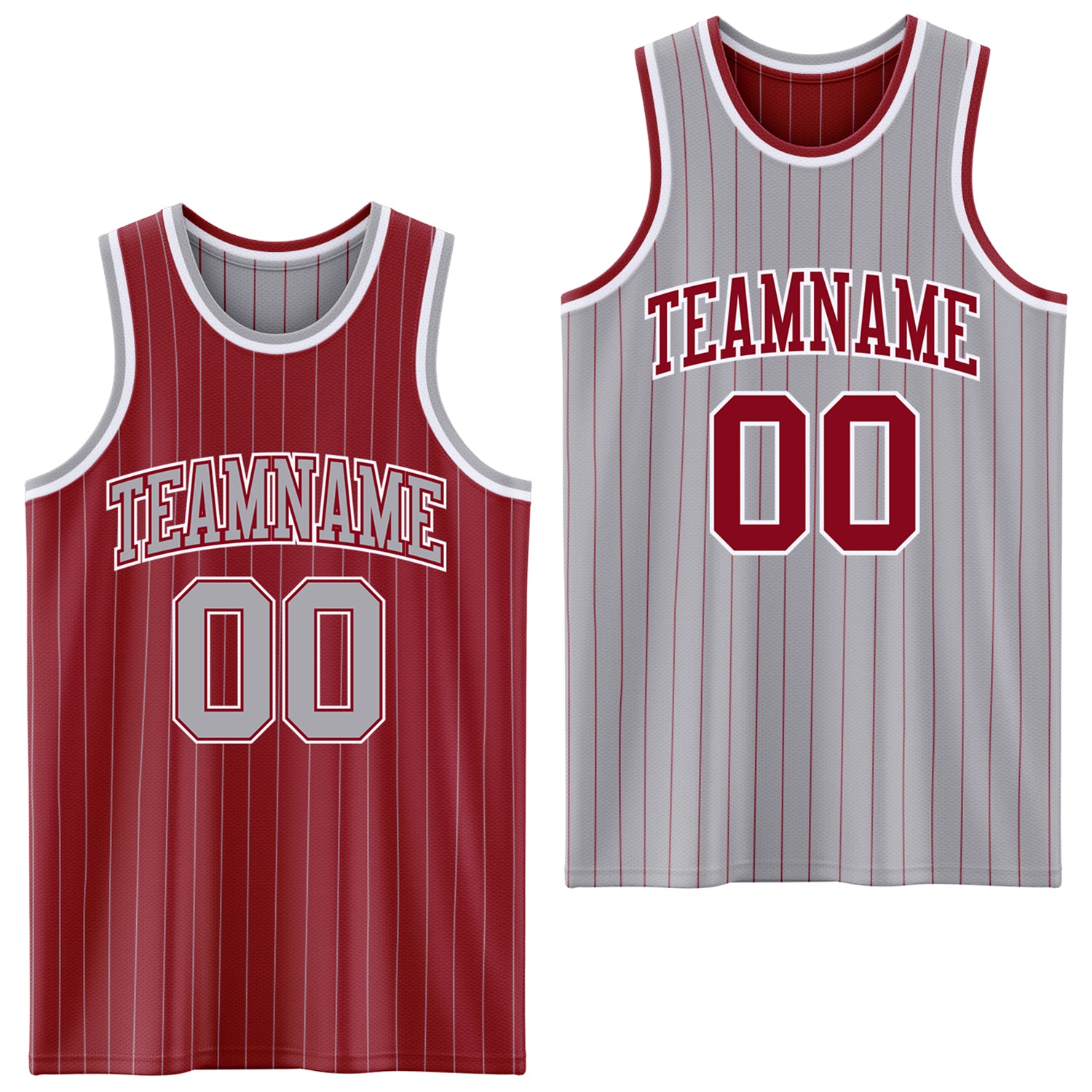 FansIdea Custom Maroon Gray Pinstripe-White Reversible Double Side Sublimation Basketball Set Jersey - $17.99 at Proof Eyewear