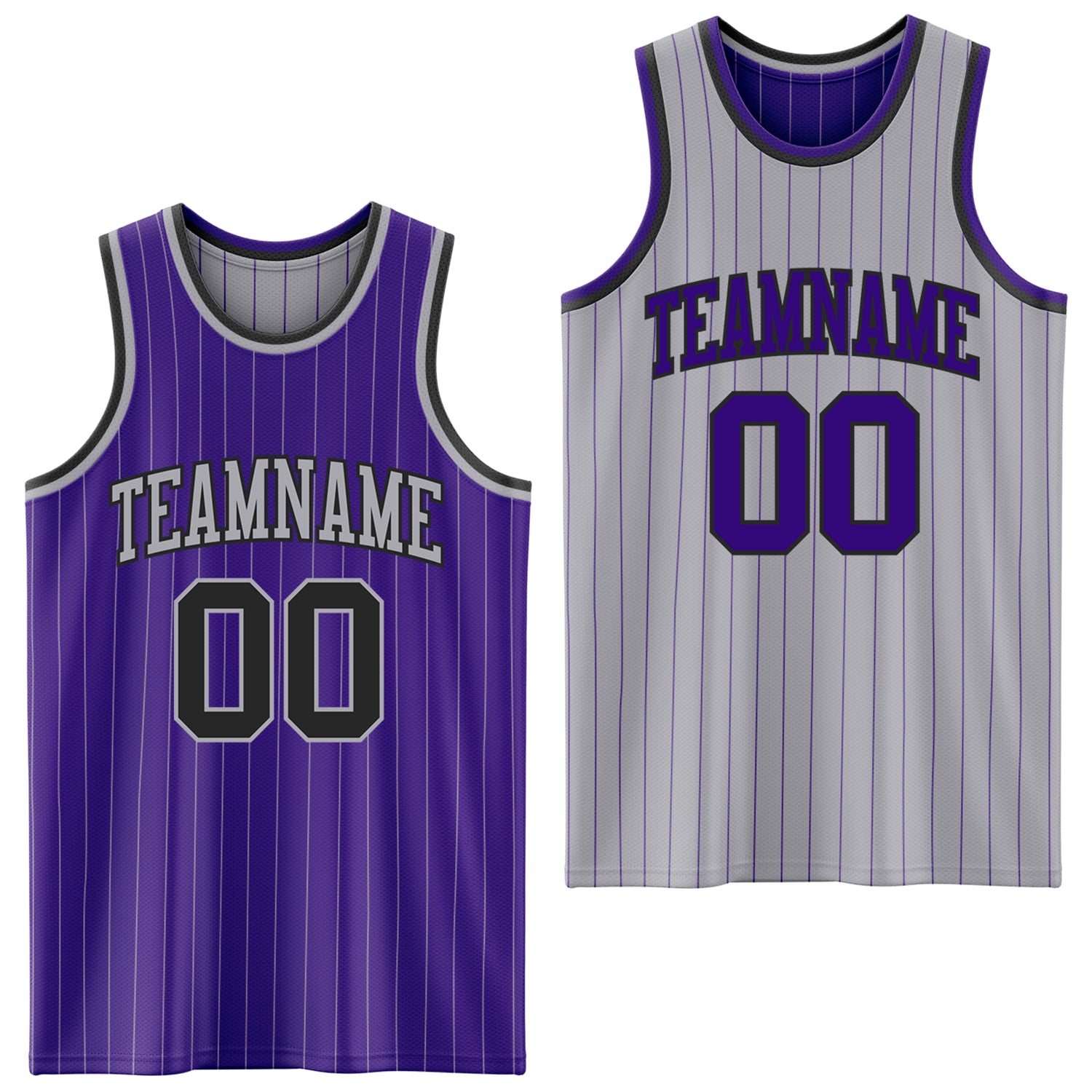 FansIdea Custom Purple Gray Pinstripe-Black Reversible Double Side Sublimation Basketball Set Jersey - $17.99 at Proof Eyewear