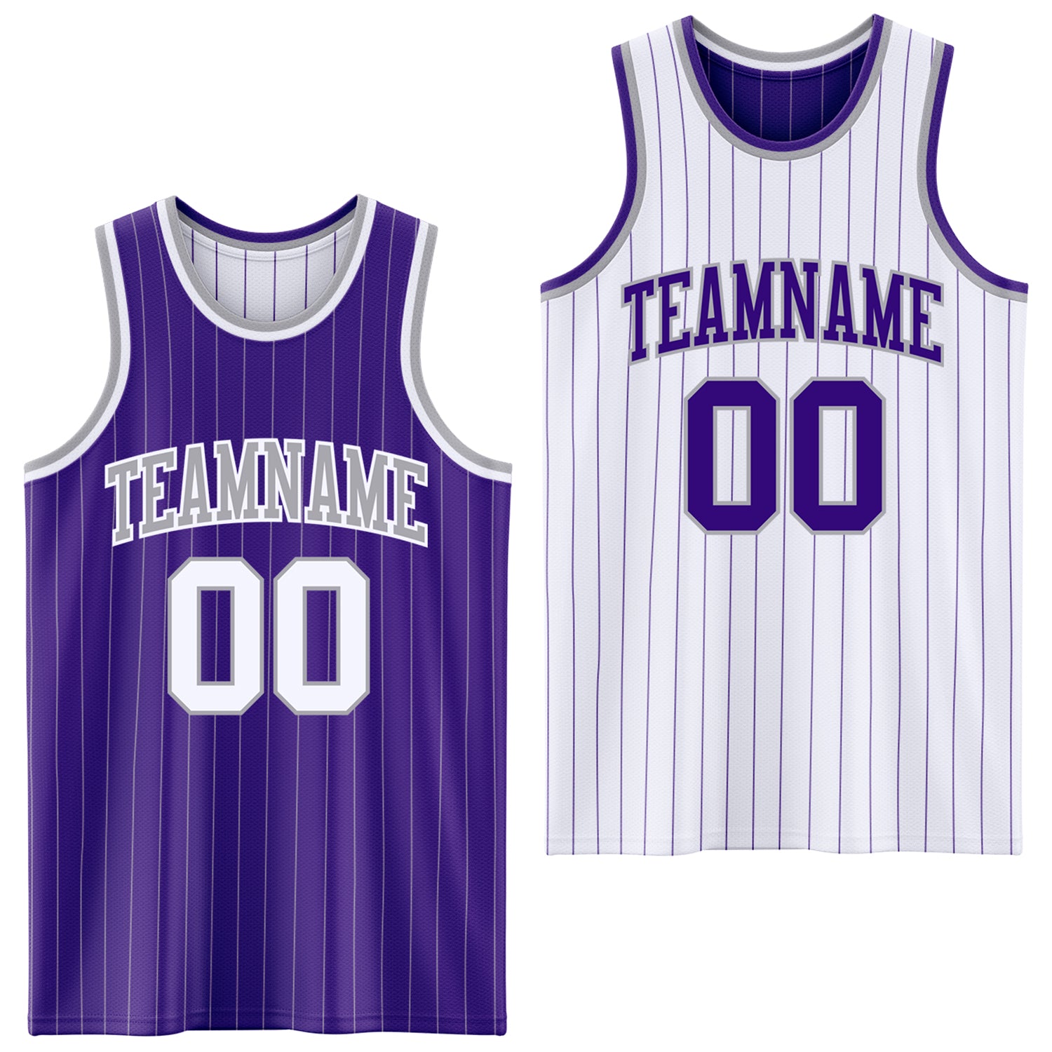 FansIdea Custom Purple Gray Pinstripe-White Reversible Double Side Sublimation Basketball Set Jersey - $17.99 at Proof Eyewear