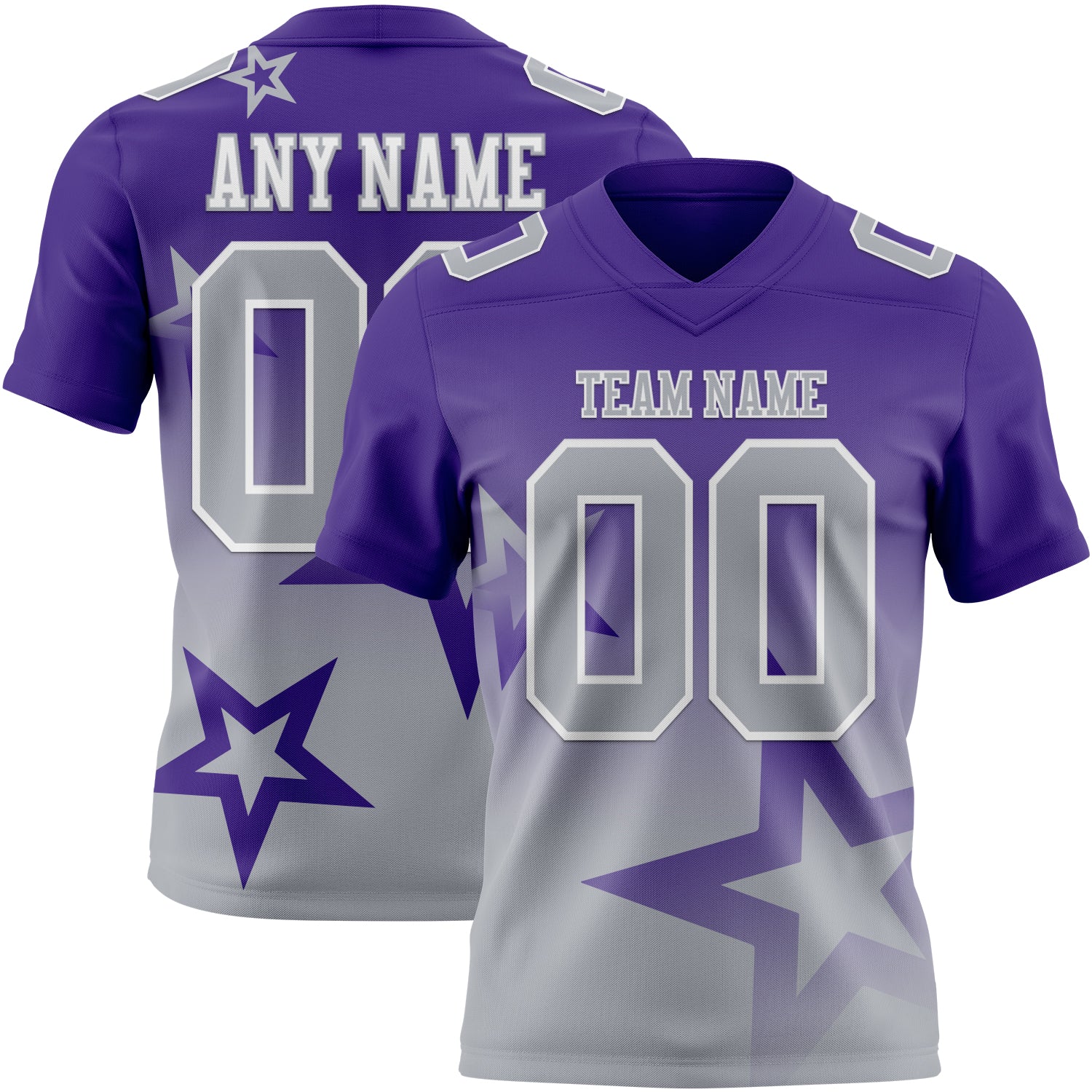 FansIdea Custom Purple Gray-White Authentic Gradient Style Twinkle Star Football Jersey - $19.99 at Proof Eyewear