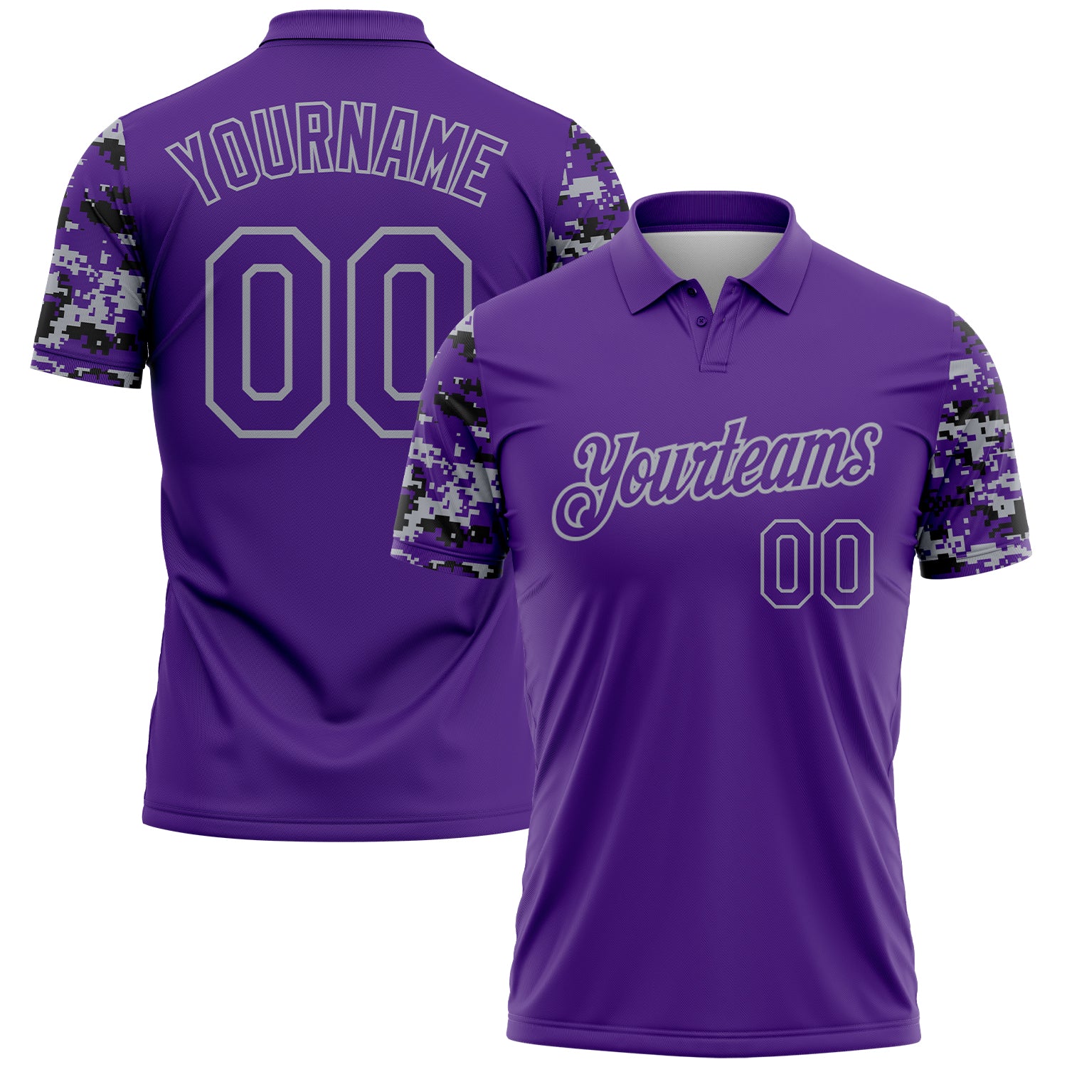 FansIdea Custom Purple Black-Gray Digital Camo Two Tone Performance Polo Shirt - $19.99 at Proof Eyewear