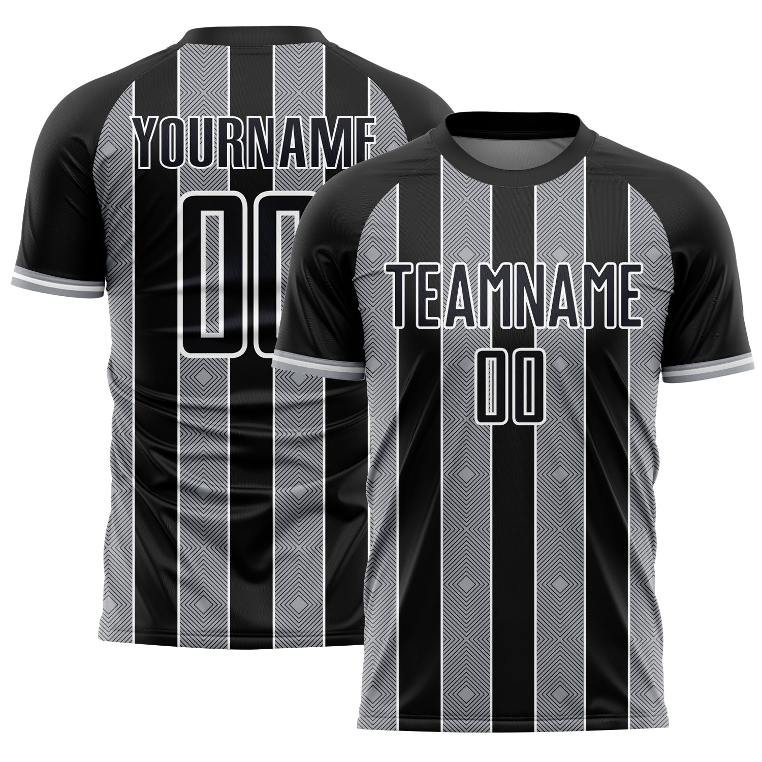 FansIdea Custom Black Gray-White Pinstripe Line Sports Sublimation Soccer Uniform Jersey - $16.99 at Proof Eyewear