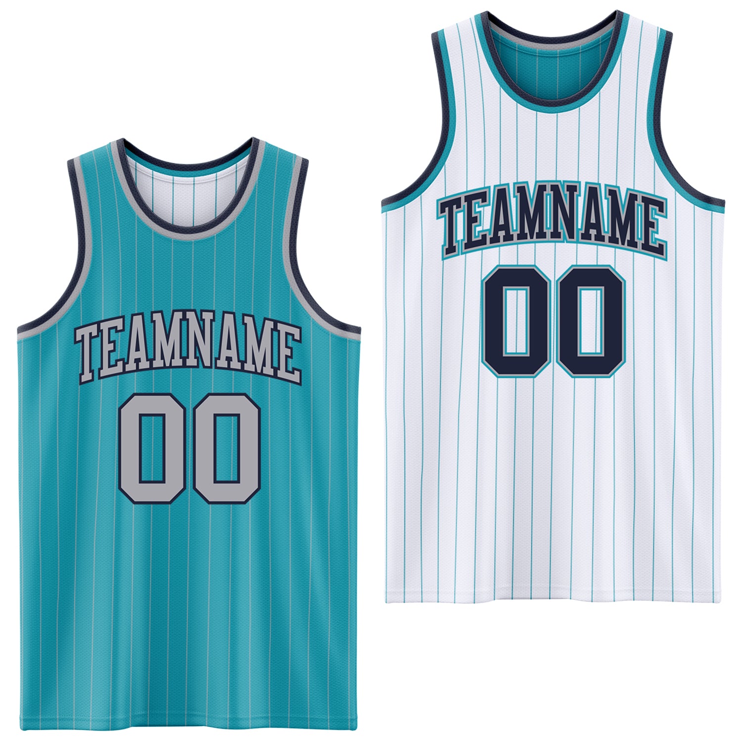 FansIdea Custom Teal Gray Pinstripe-Navy Reversible Double Side Sublimation Basketball Set Jersey - $17.99 at Proof Eyewear