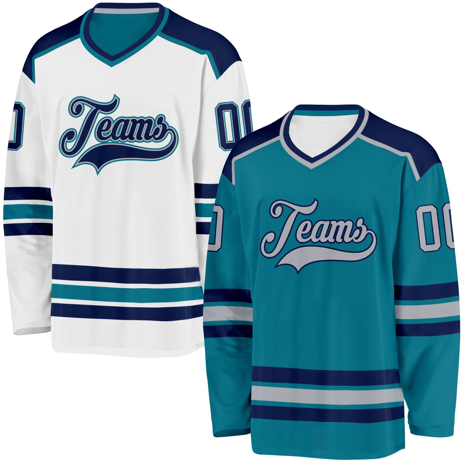 FansIdea Custom Teal Gray-Navy Reversible Double Side Hockey Jersey - $34.99 at Proof Eyewear