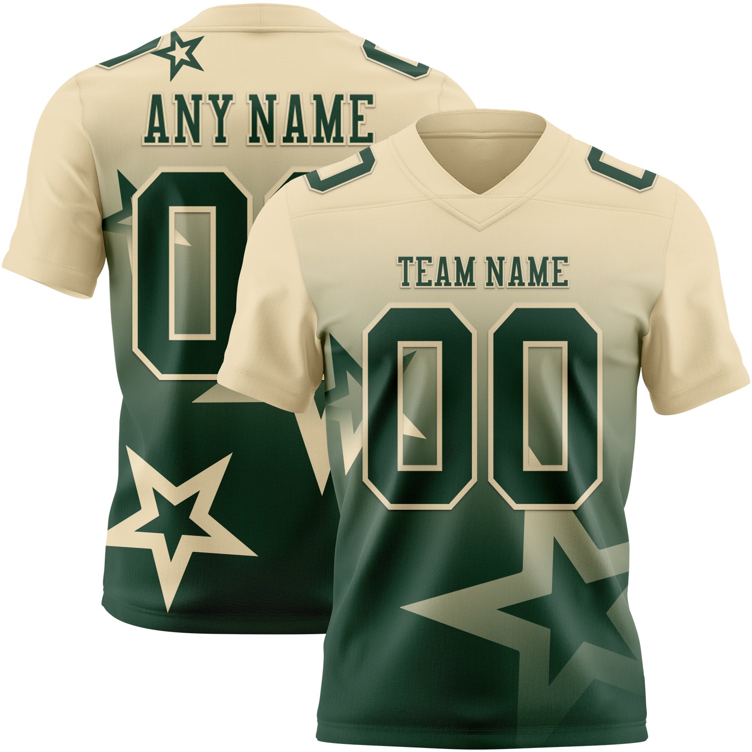 FansIdea Custom Cream-Green Authentic Gradient Style Twinkle Star Football Jersey - $19.99 at Proof Eyewear