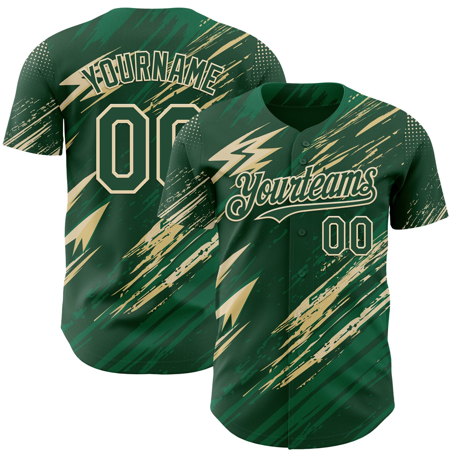 FansIdea Custom Green Cream-Vegas Gold Diagonal Grunge Brush Stroke Halftone Authentic Baseball Jersey - $29.99 at Proof Eyewear