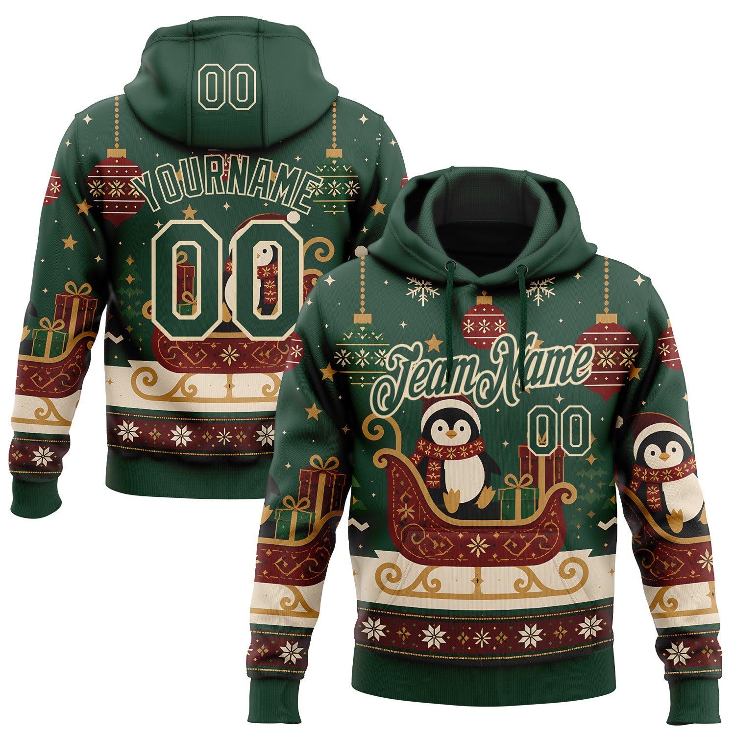 FansIdea Custom Green-Cream Christmas Penguin Pullover Sweatshirt Hoodie - $32.99 at Proof Eyewear