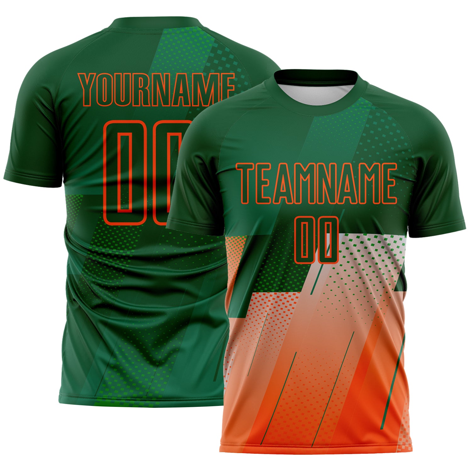FansIdea Custom Green-Orange Geometric Diagonal Block Halftone Grid Sublimation Soccer Uniform Jersey - $16.99 at Proof Eyewear
