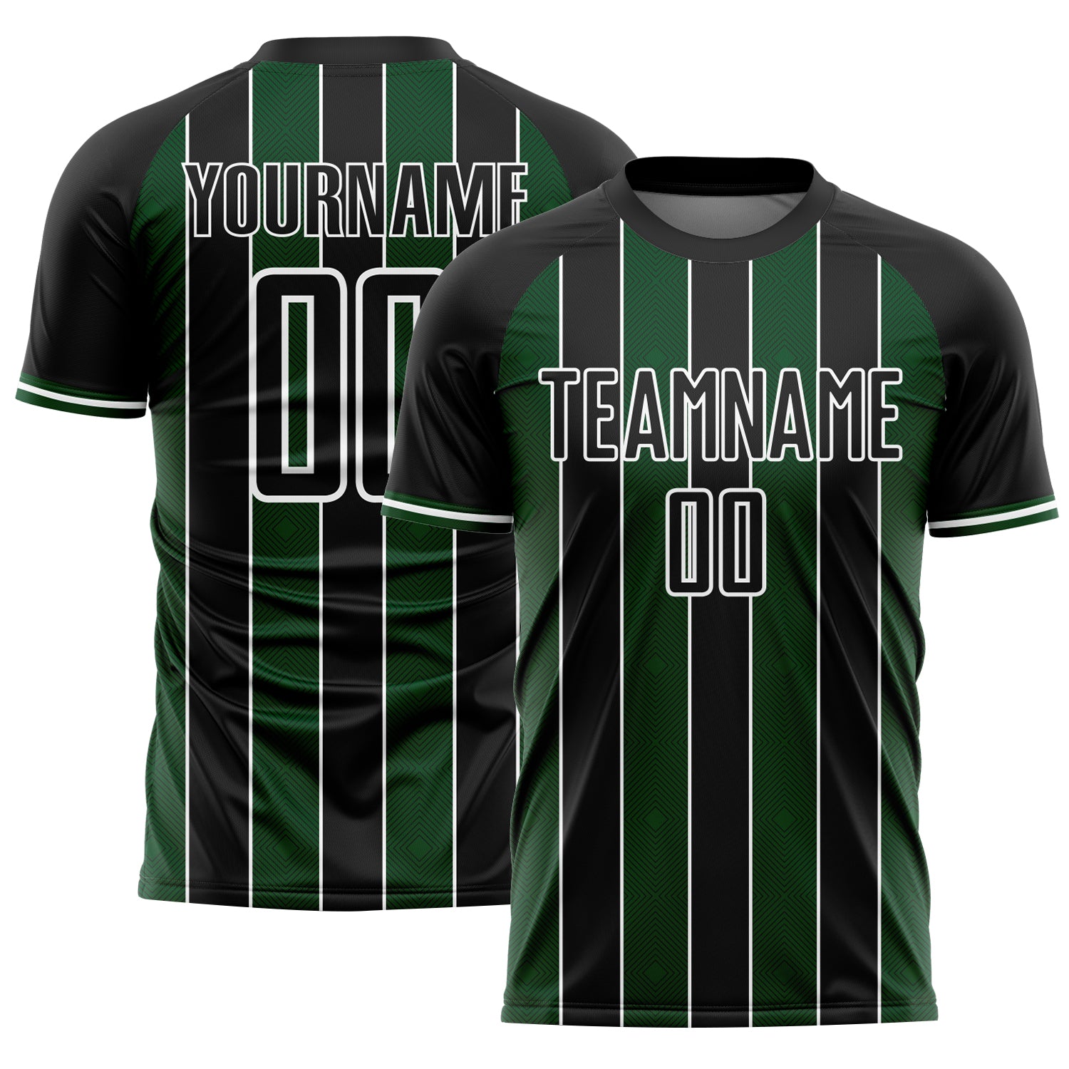 FansIdea Custom Black Green-White Pinstripe Line Sports Sublimation Soccer Uniform Jersey - $16.99 at Proof Eyewear