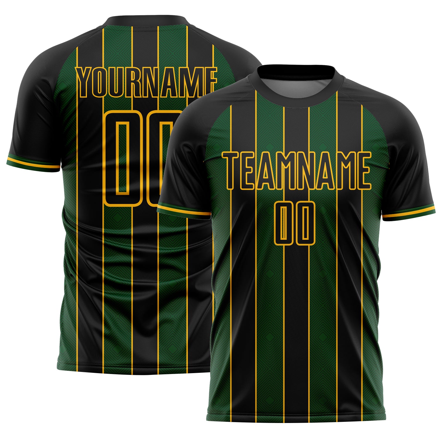 FansIdea Custom Black Green-Gold Pinstripe Line Sports Sublimation Soccer Uniform Jersey - $16.99 at Proof Eyewear