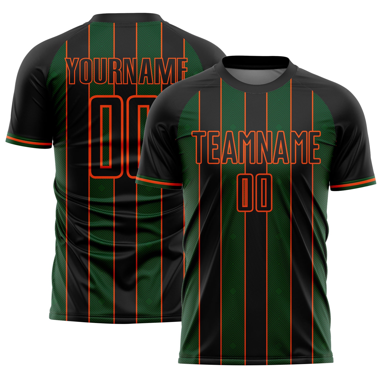 FansIdea Custom Black Green-Orange Pinstripe Line Sports Sublimation Soccer Uniform Jersey - $16.99 at Proof Eyewear