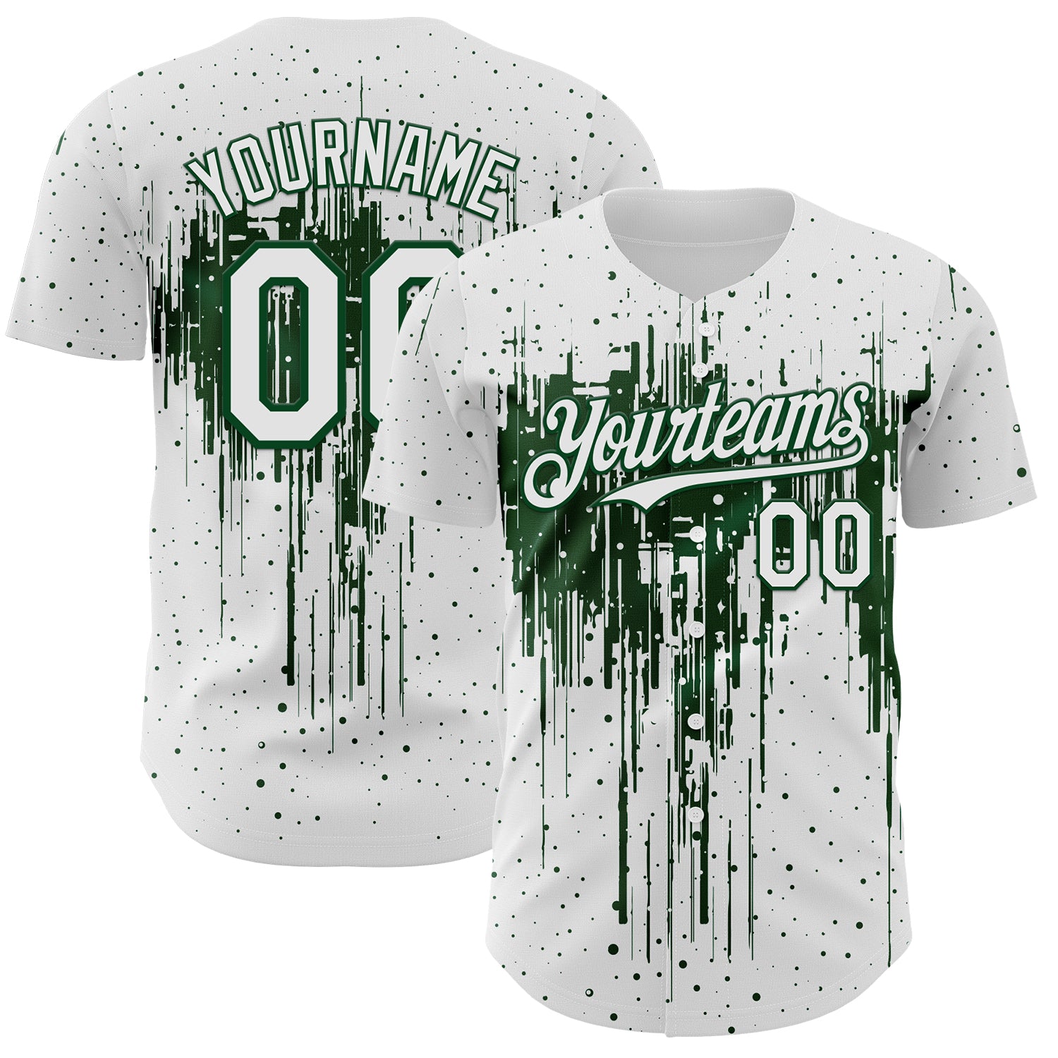 FansIdea Custom White Green Dripping Splatter Paint Authentic Baseball Jersey - $29.99 at Proof Eyewear