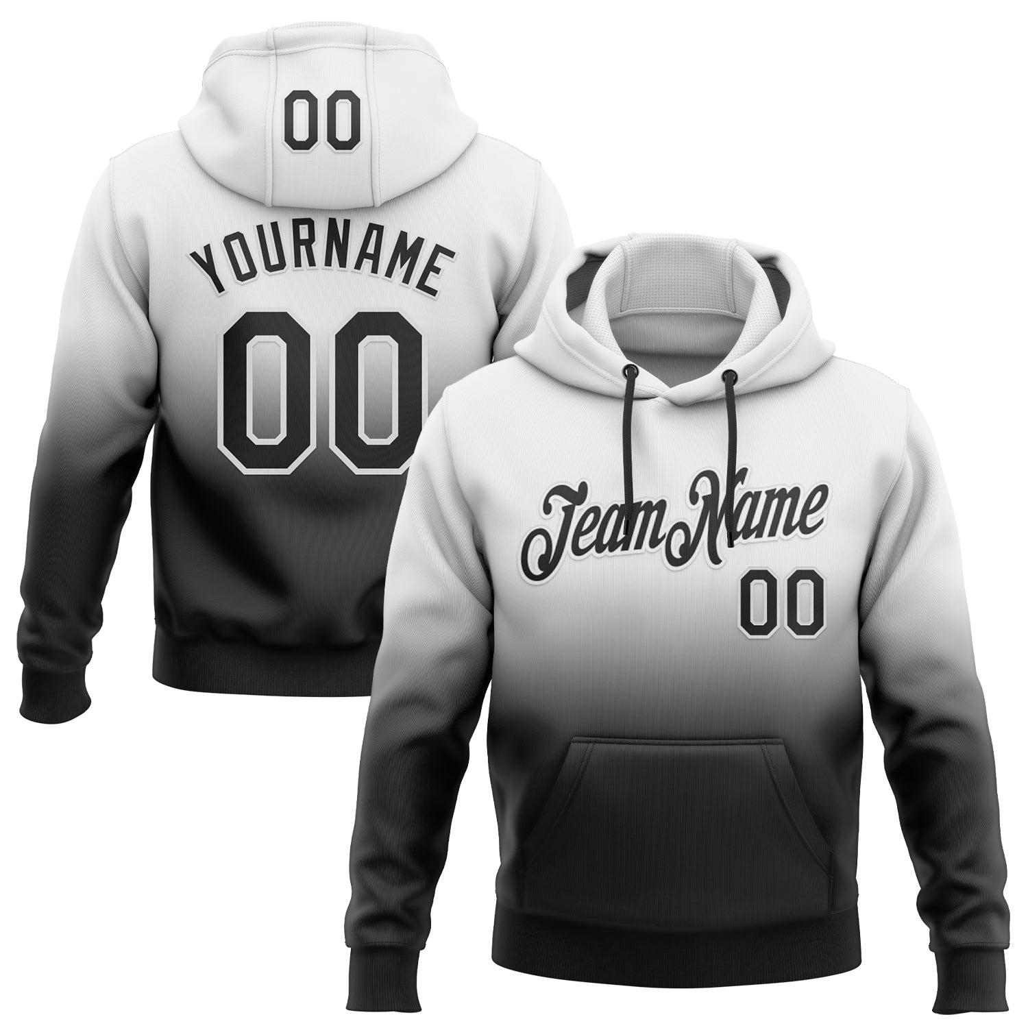FansIdea Custom Stitched White Black Fade Fashion Sports Pullover Sweatshirt Hoodie - $29.99 at Proof Eyewear