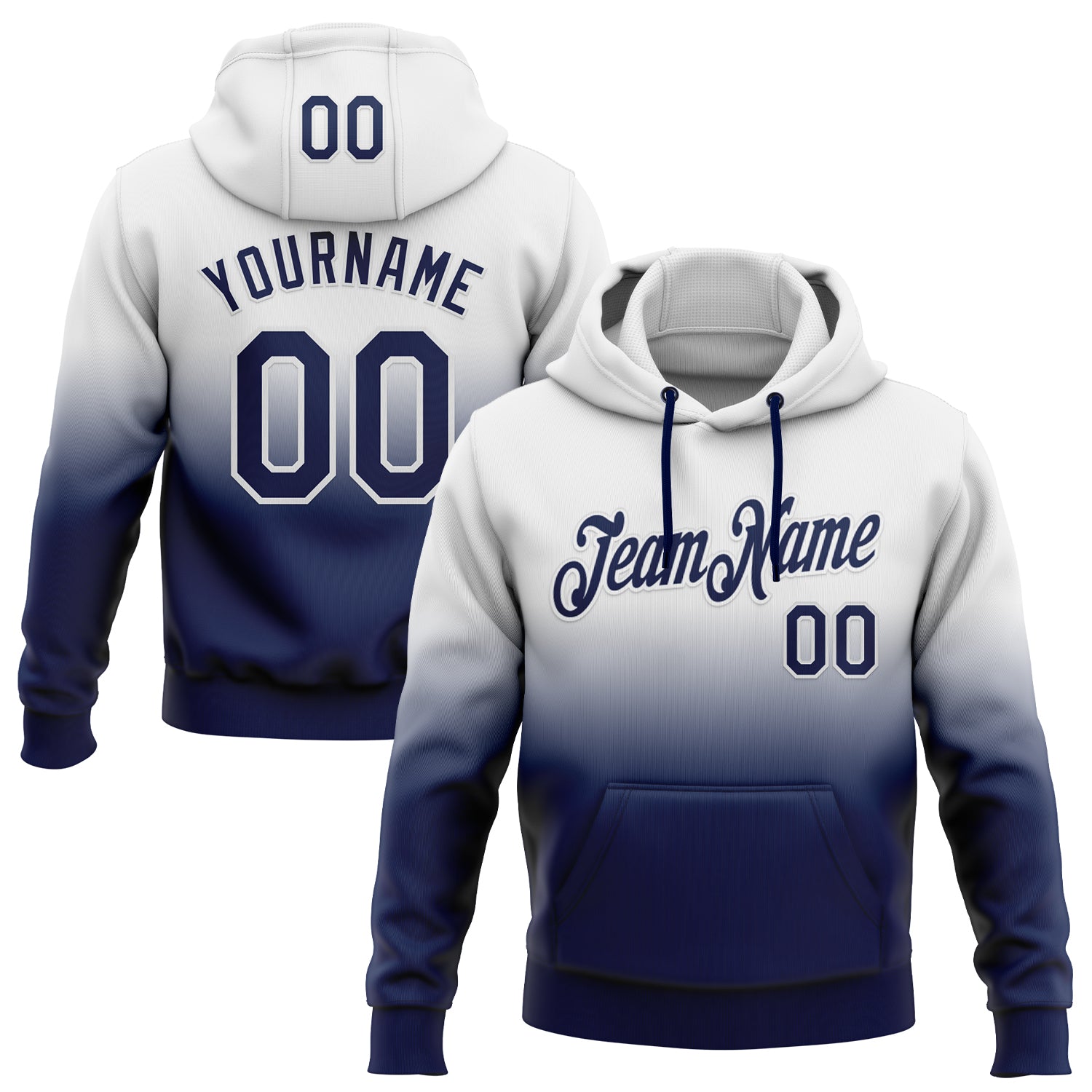 FansIdea Custom Stitched White Navy Fade Fashion Sports Pullover Sweatshirt Hoodie - $29.99 at Proof Eyewear