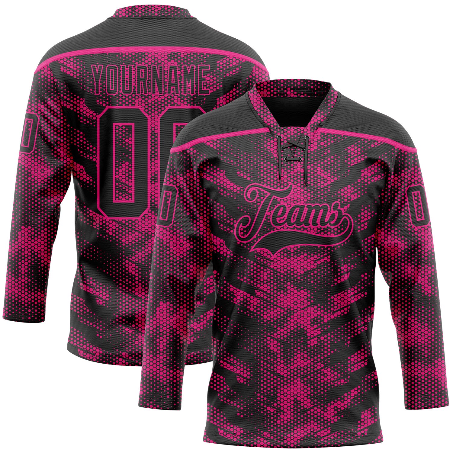 FansIdea Custom Camo Black-Hot Pink 3D Camouflage Digital Hockey Lace Neck Jersey - $29.99 at Proof Eyewear