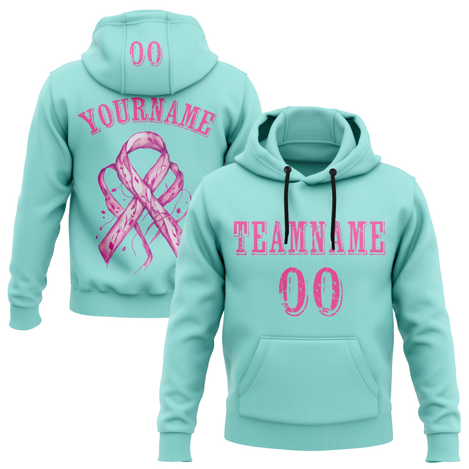 FansIdea Custom Ice Blue Pink 3D Pink Ribbon Breast Cancer Awareness Women Health Care Support Sports Pullover Sweatshirt Hoodie - $32.99 at Proof Eyewear