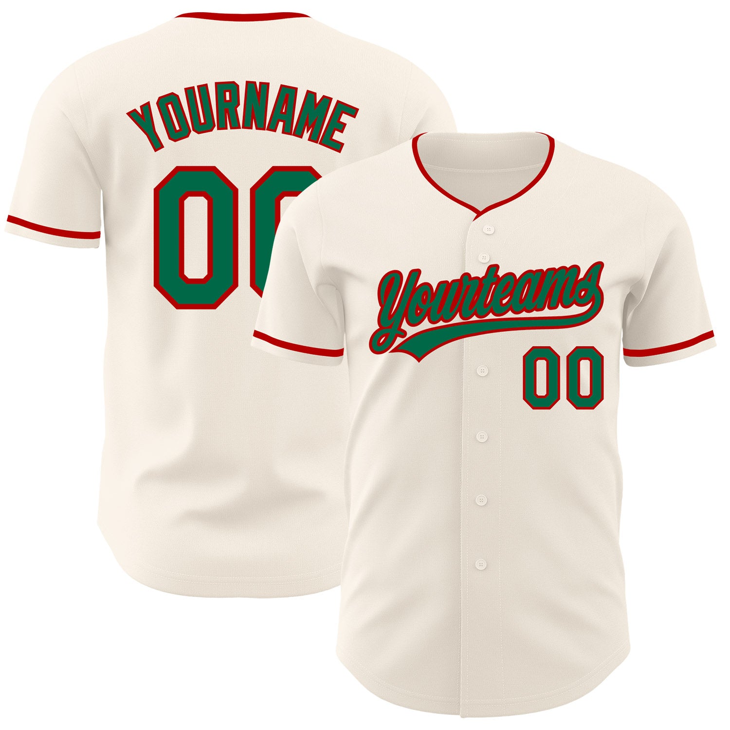 FansIdea Custom Cream Kelly Green-Red Authentic Baseball Jersey - $27.99 at Proof Eyewear